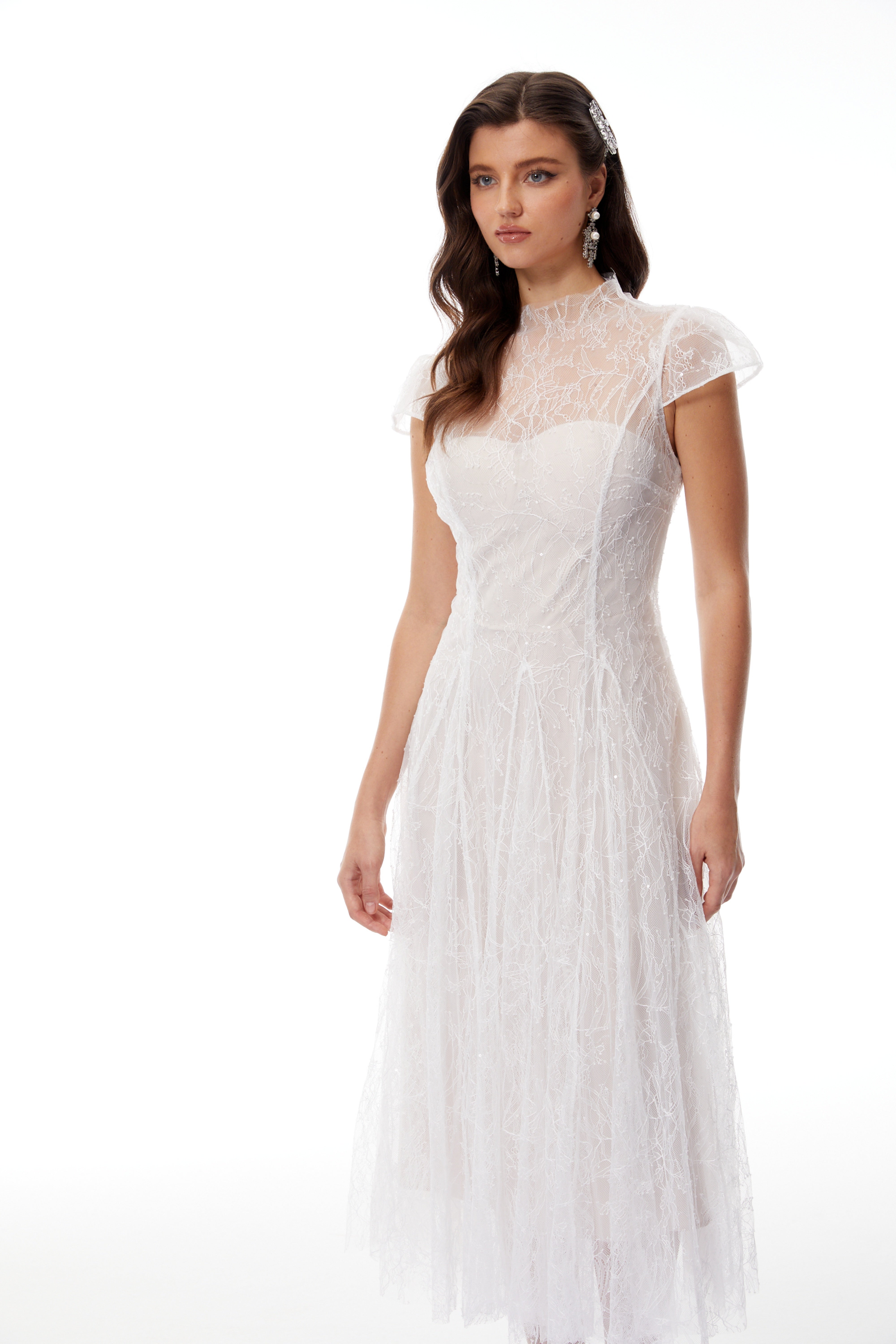 Velia White Lace Glitter Tulle Maxi Gown (Final Sale-US Only)
