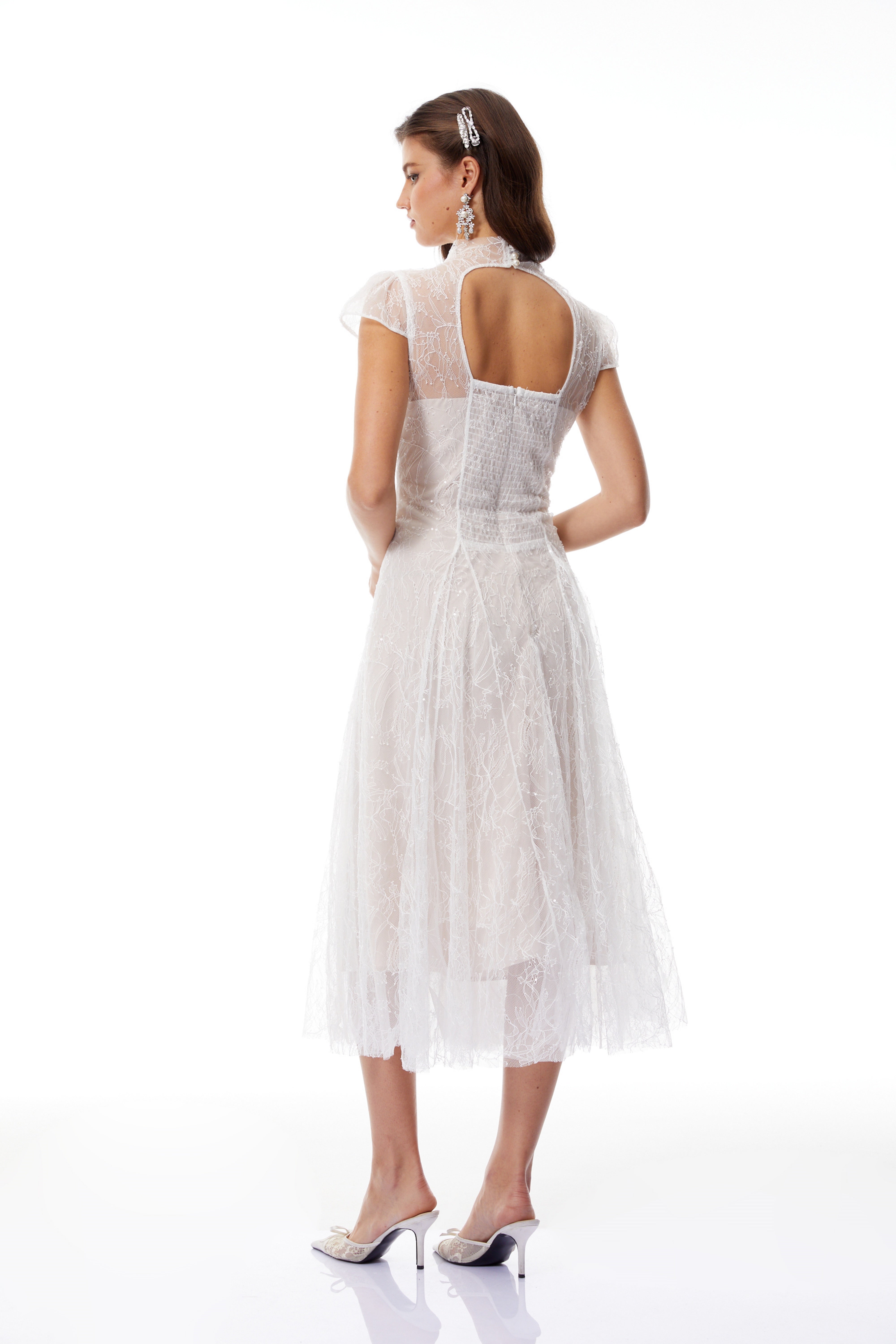 Velia White Lace Glitter Tulle Maxi Gown (Final Sale-US Only)