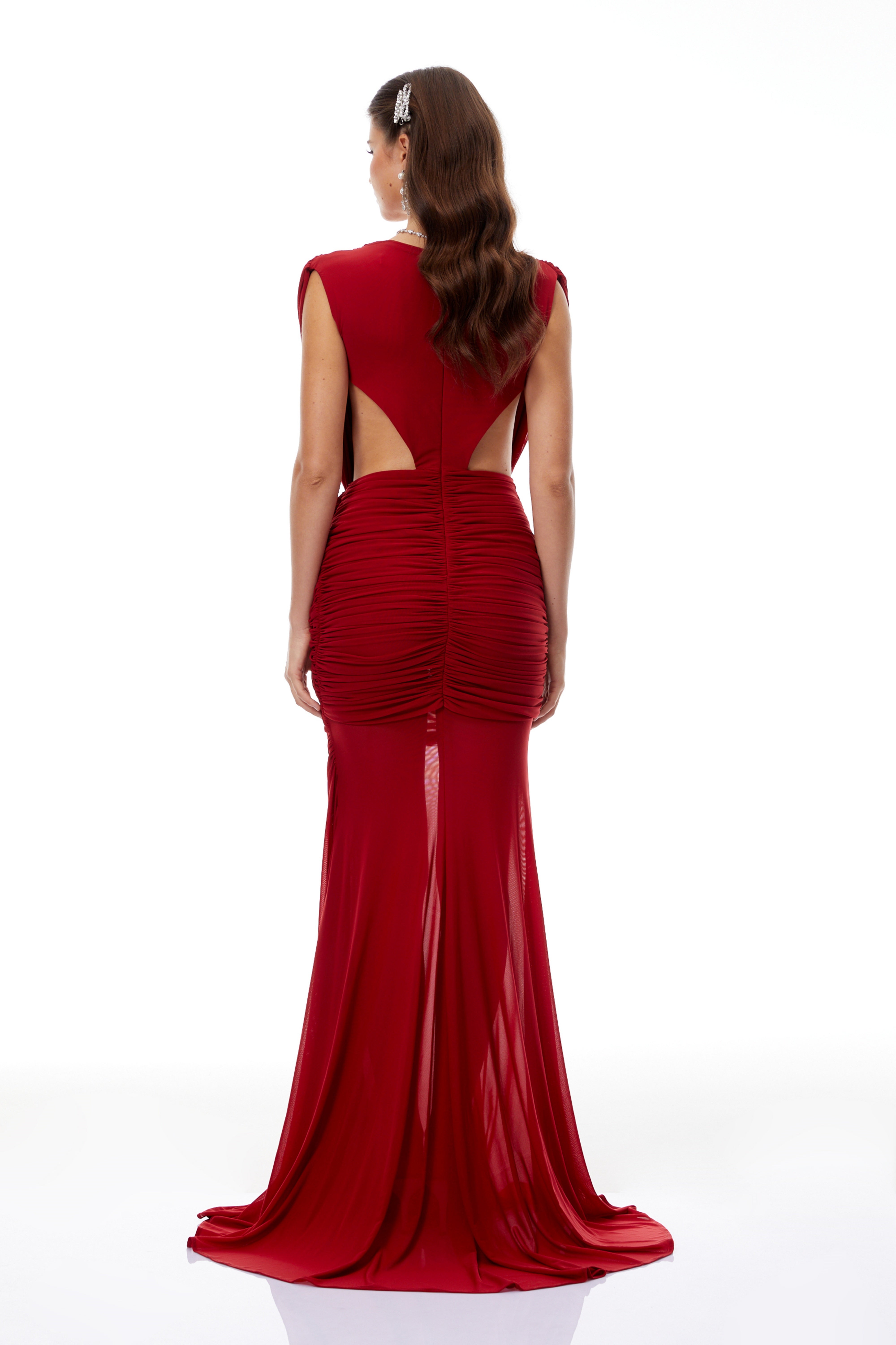Fíona Red Asymmetrical Draped Maxi Gown (Final Sale-US Only)