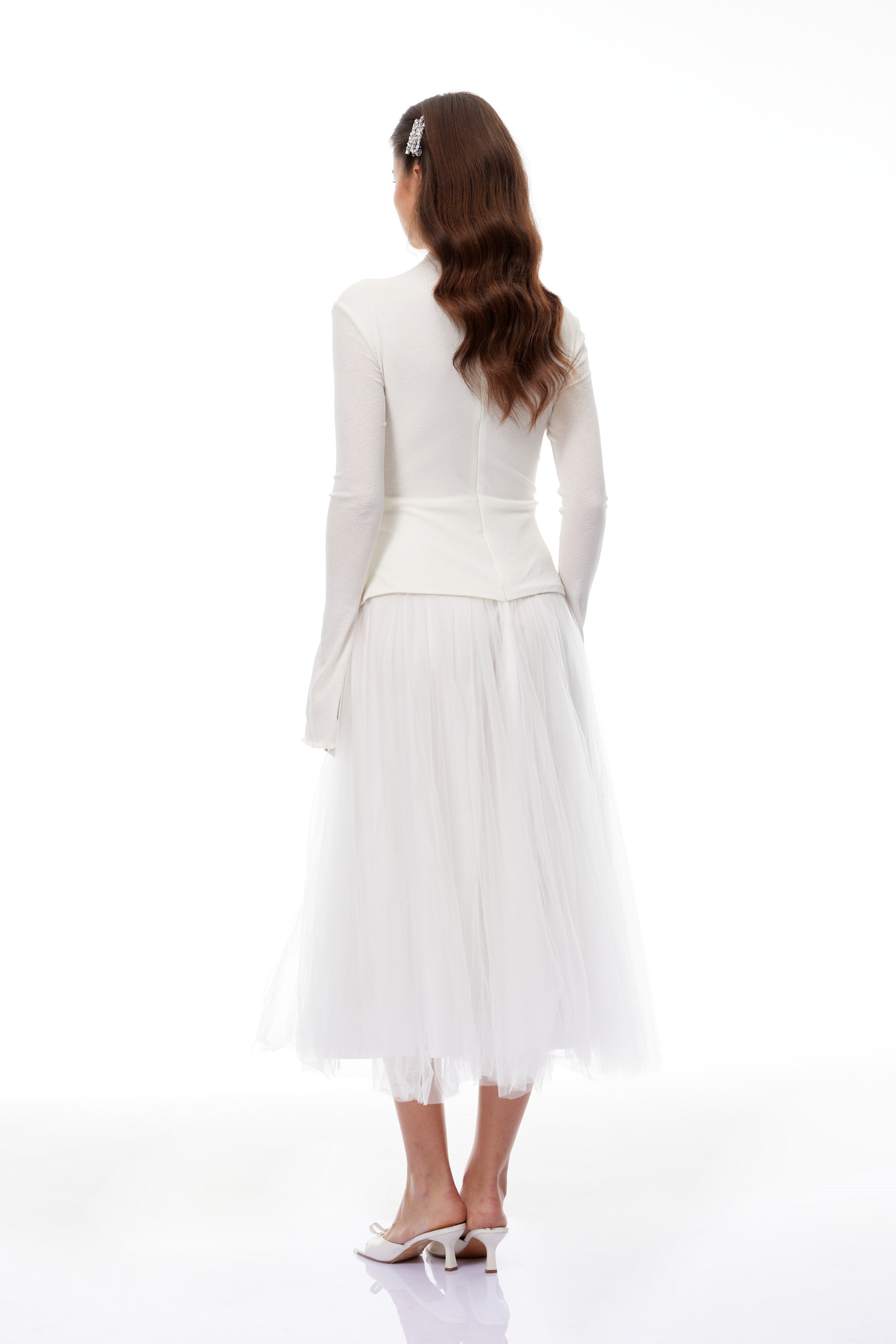 Lark White Tulle Panel Knit Midi Dress (Final Sale-US Only)