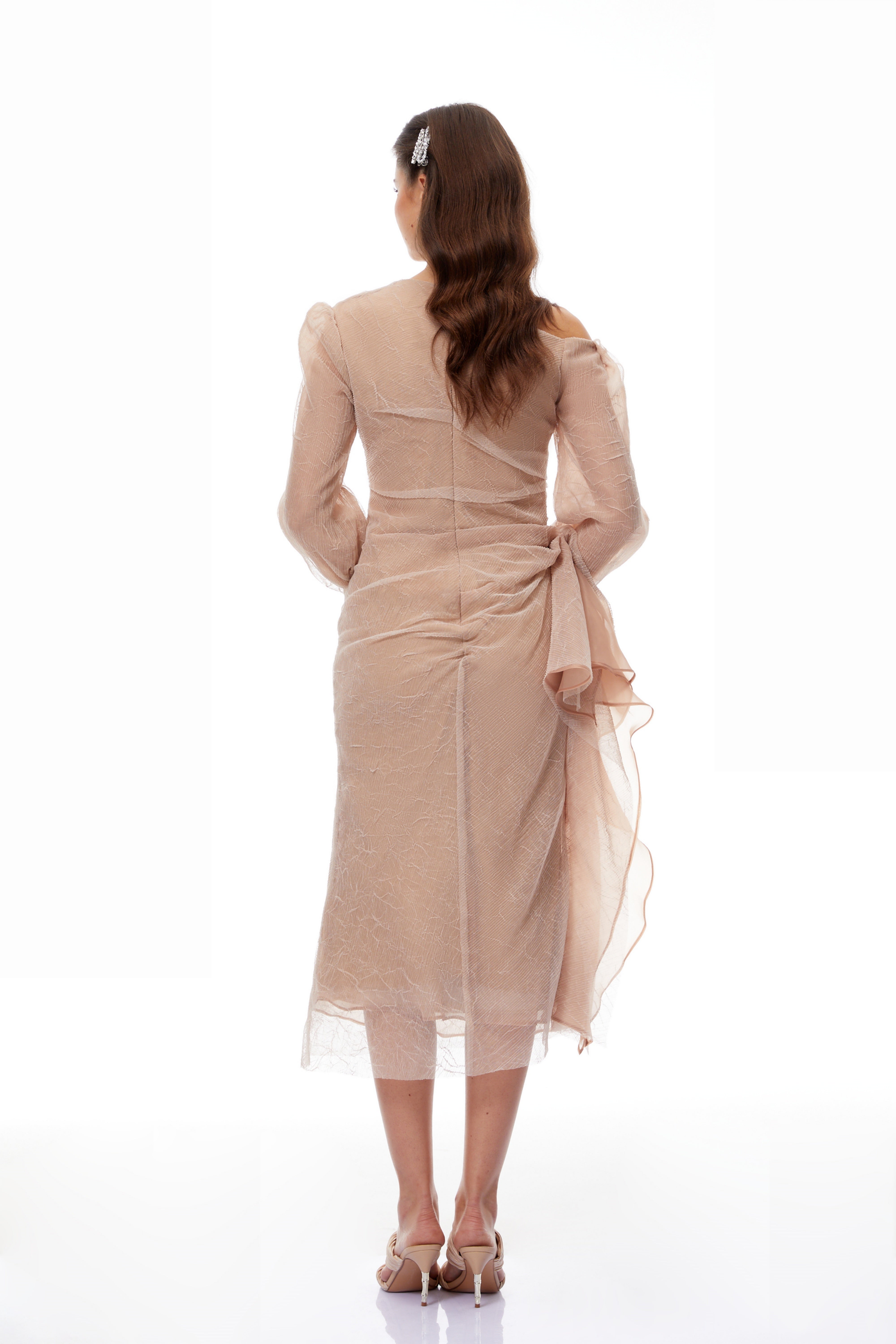 Pietro Khaki Asymmetrical Gathered Midi Dress (Final Sale-US Only)