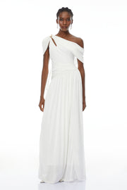 Sigrun White Asymmetrical Gathered Maxi Dress (Final Sale-US Only)