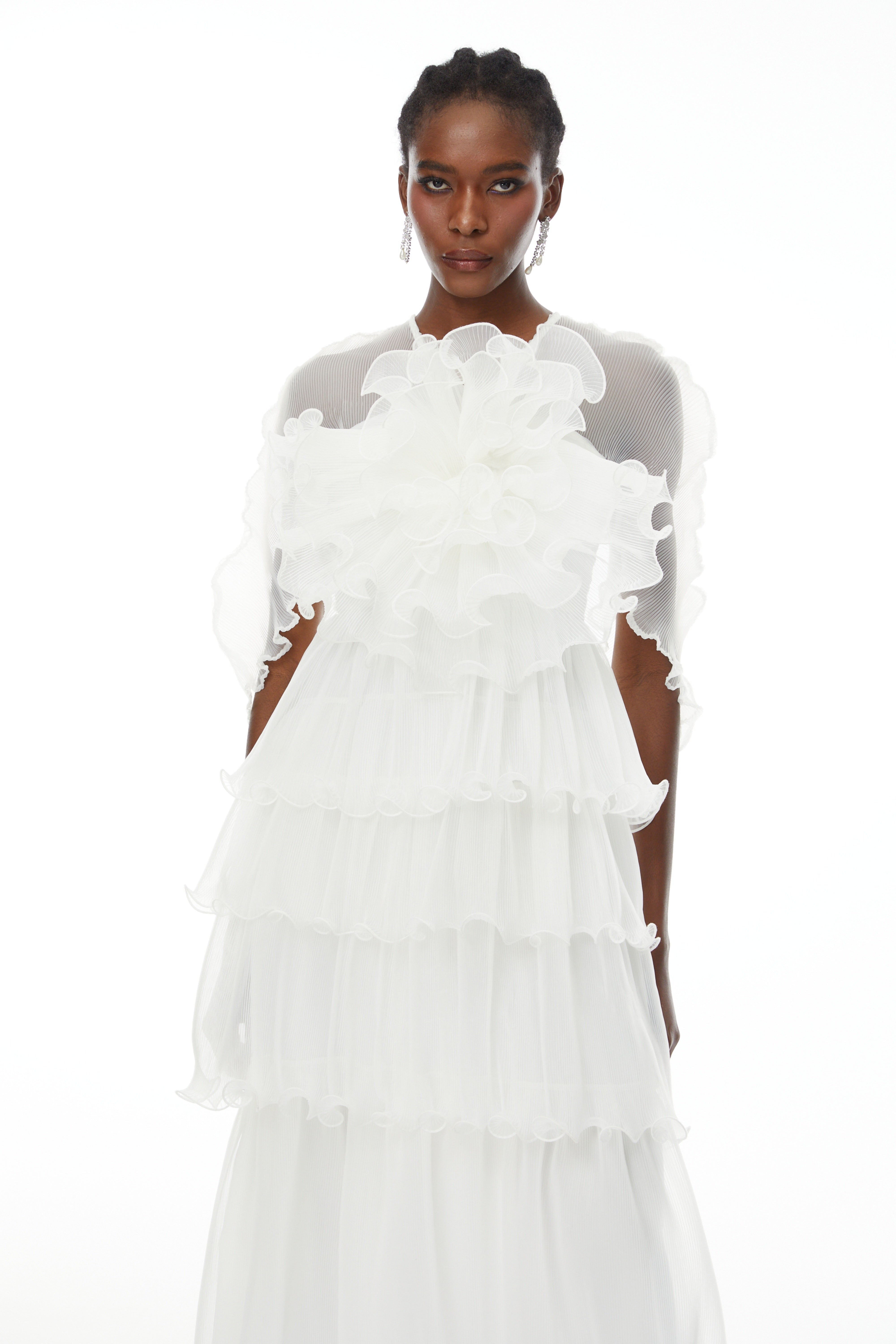 Simona White Floral Ruffled Tiered Midi Dress (Final Sale)