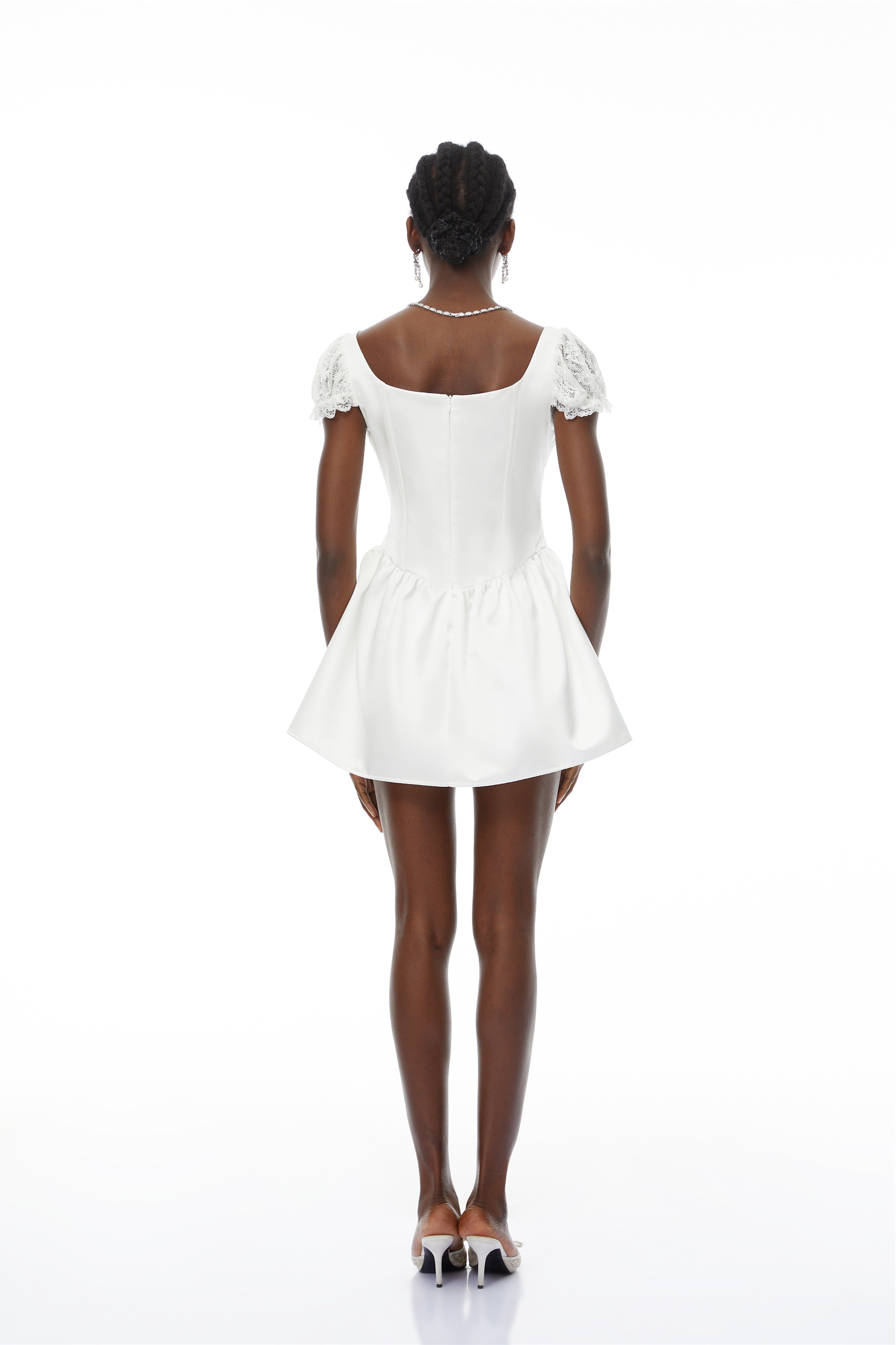 Candice White Lace Panel Corset Puff Mini Dress (Final Sale)