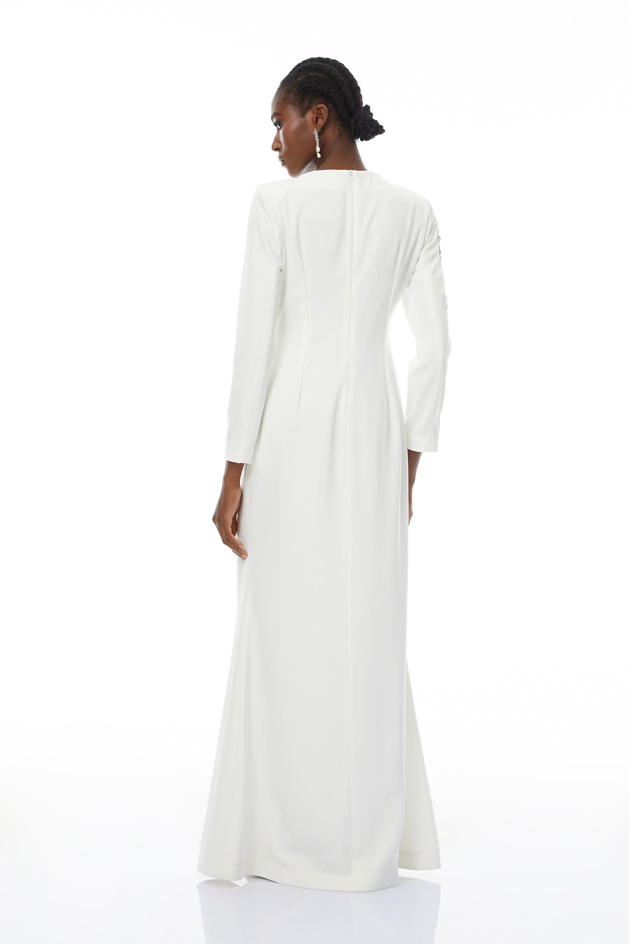 Michele White Embellished Maxi Gown with Floral Embroidered (Final Sale)