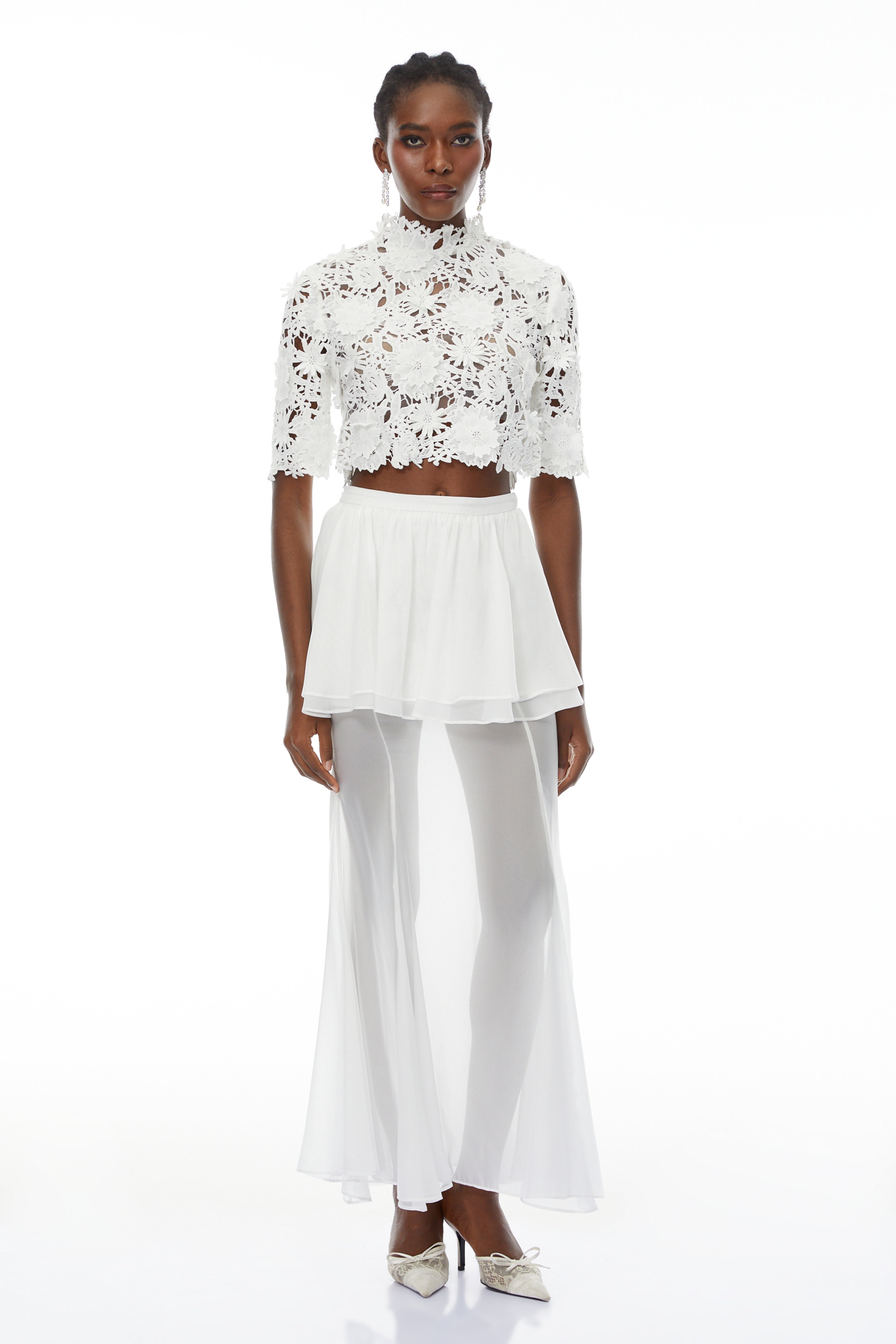 Candice White Cut Out Top & Ruffled Skirt Set