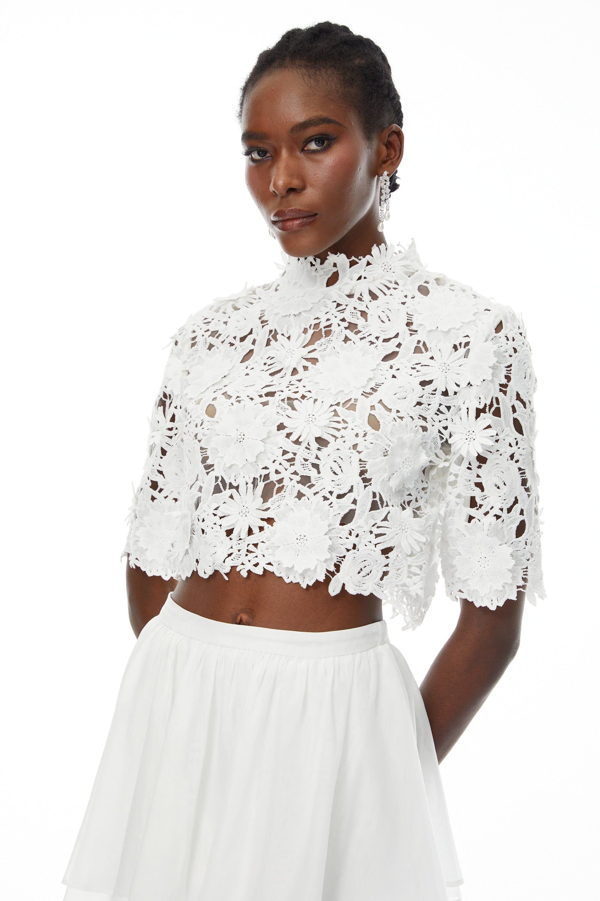 Candice White Cut Out Top & Ruffled Skirt Set