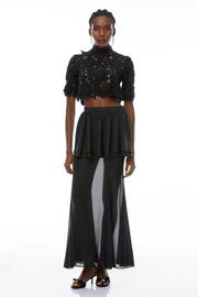 Candice Black Cut Out Top & Ruffled Skirt Set