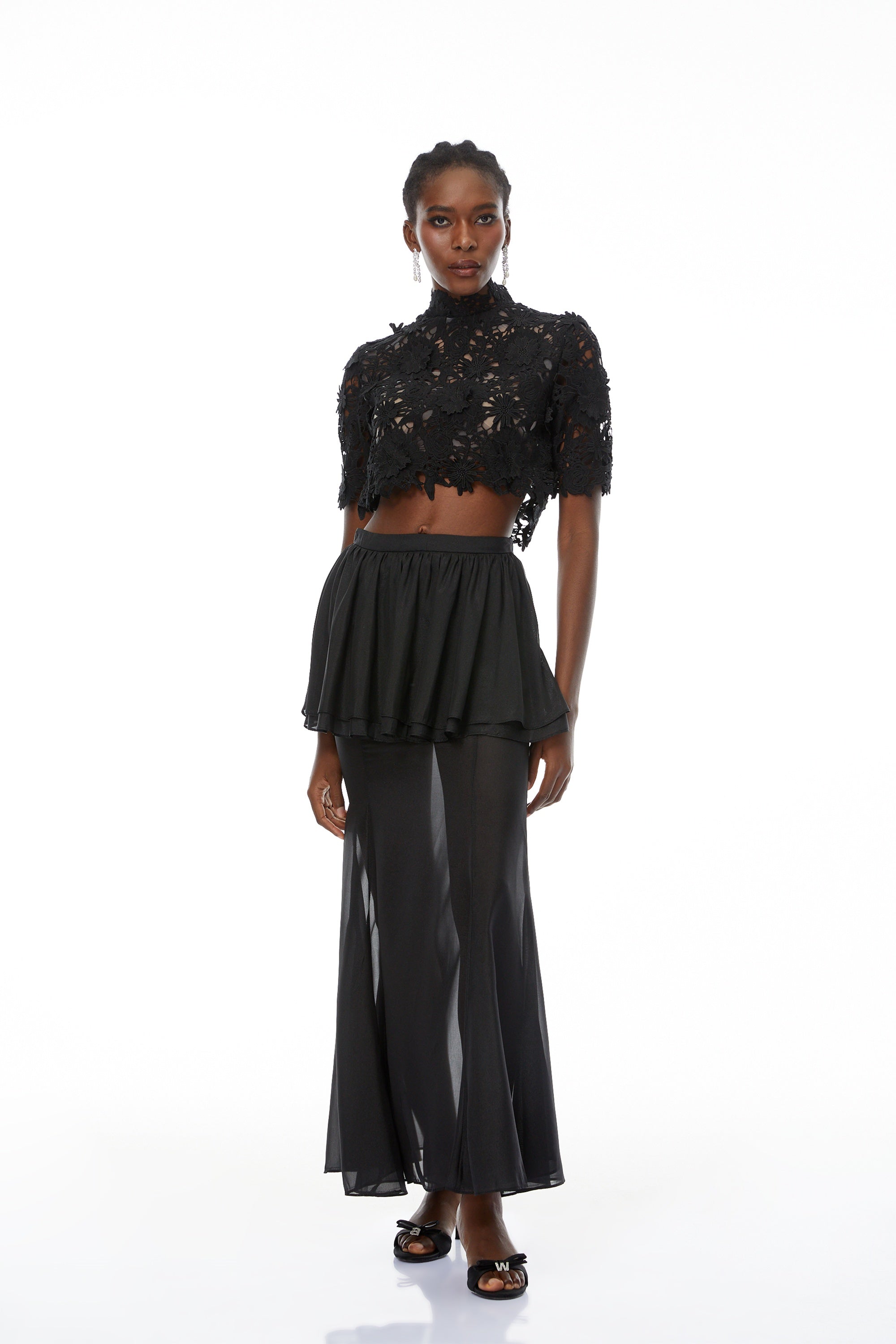 Candice Black Cut Out Top & Ruffled Skirt Set