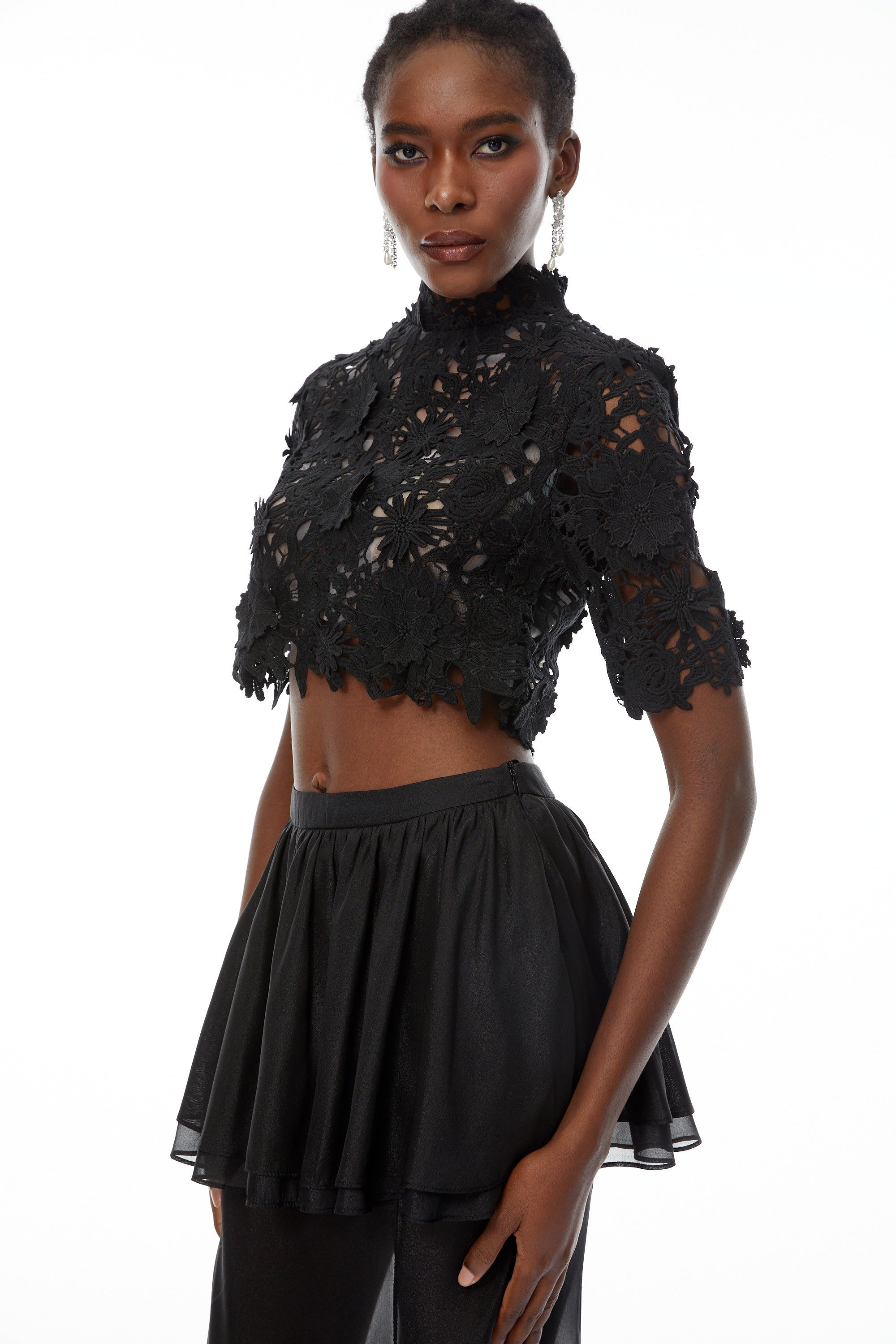 Candice Black Cut Out Top & Ruffled Skirt Set