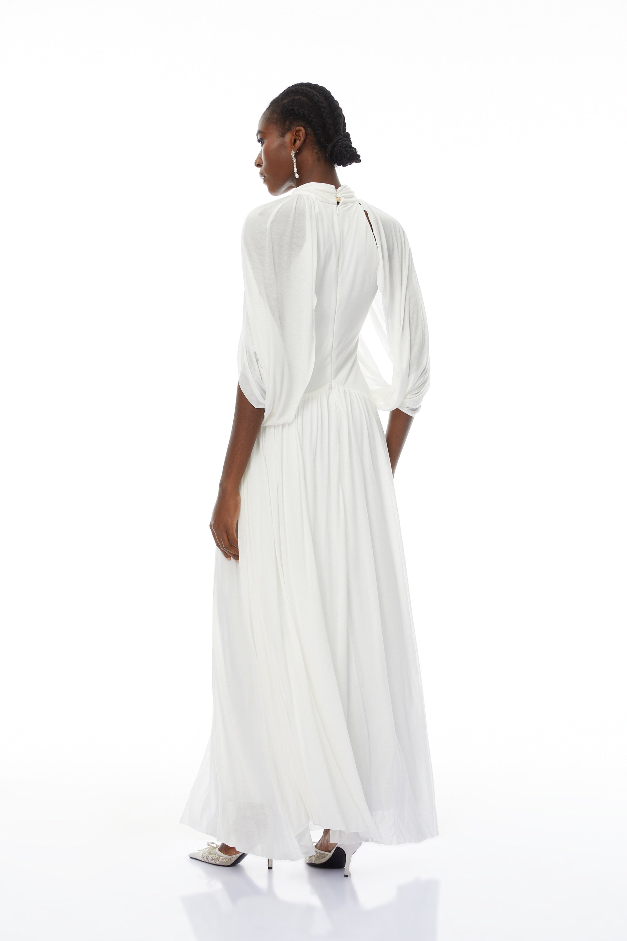 Bergljot White Cape Design Mesh Maxi Dress