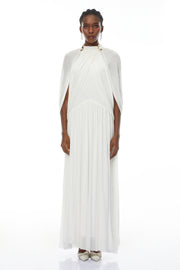 Bergljot White Cape Design Mesh Maxi Dress