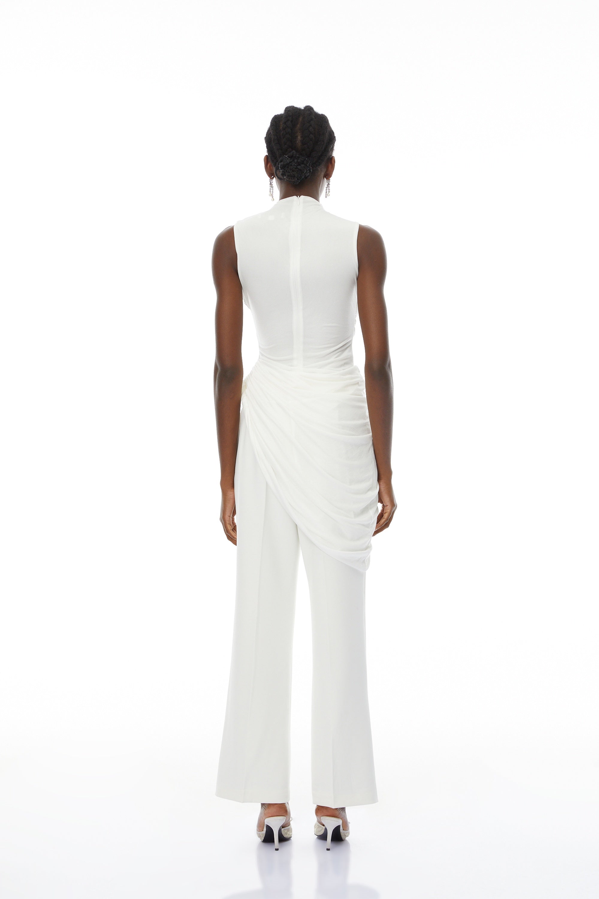 Camille White Asymmetrical Gathered Top & Trousers Set (Final Sale)