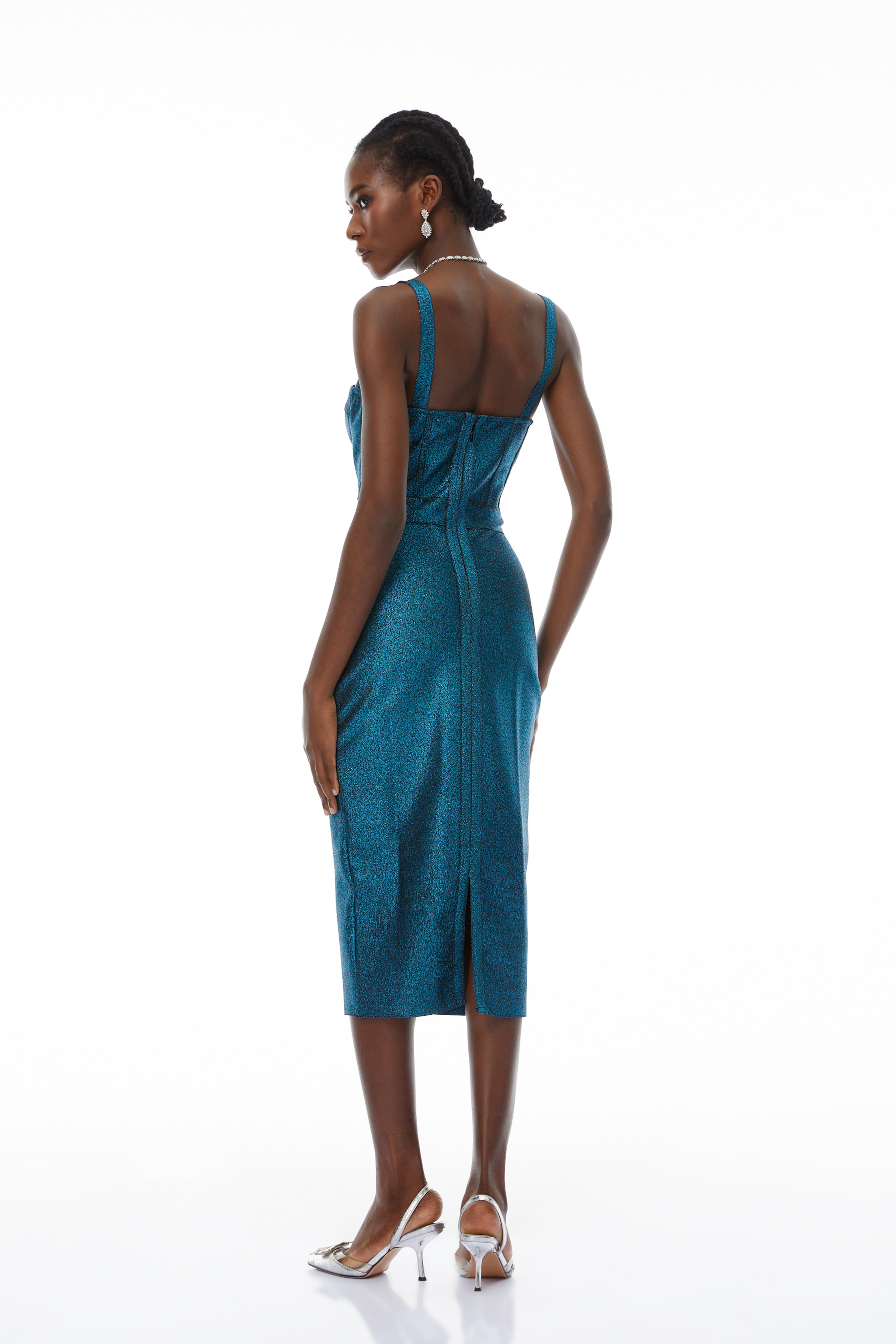 Edwina Blue Bandage Corset Midi Dress (Final Sale-US Only)