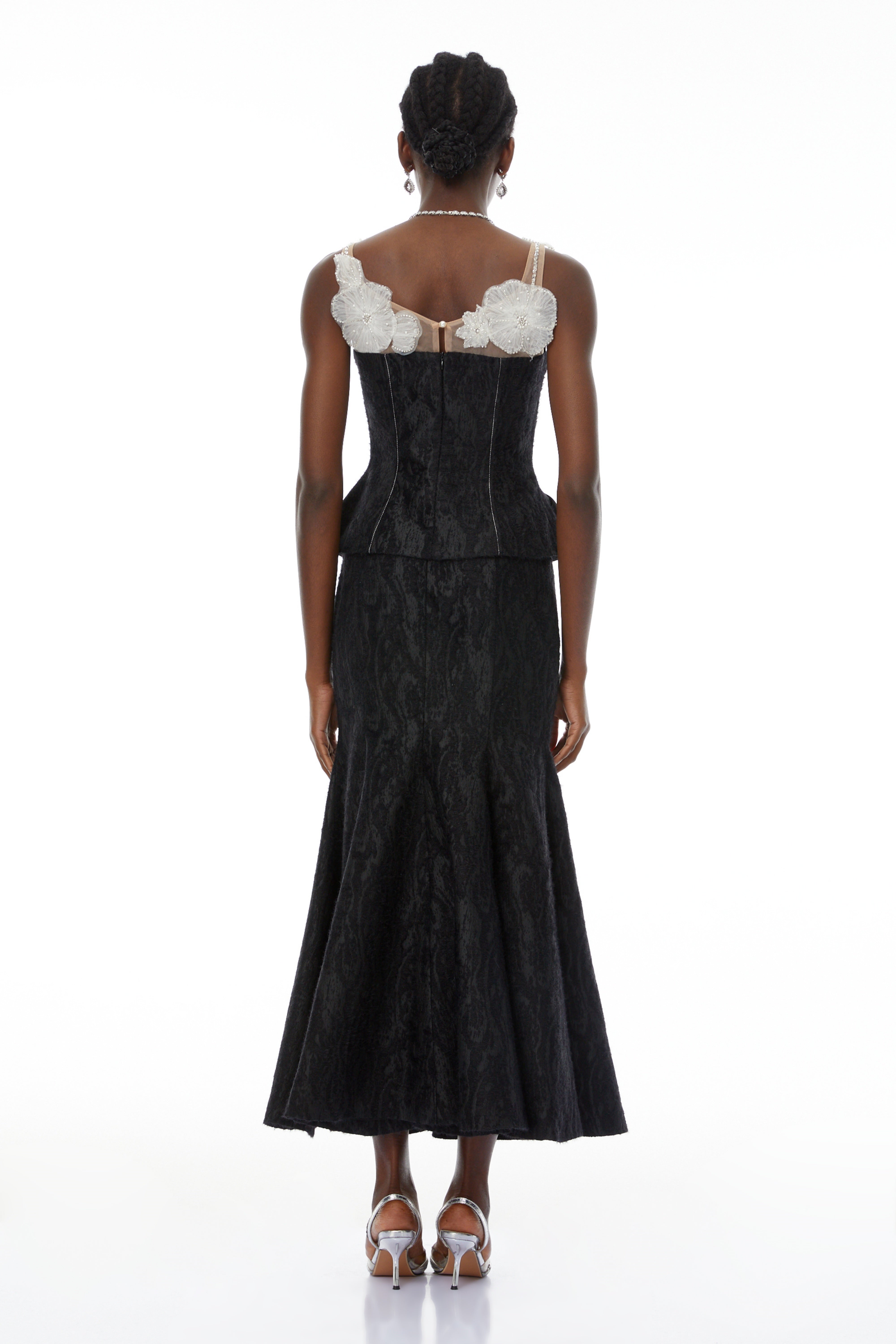 Mina Black Textured Strapless Top & Skirt Set