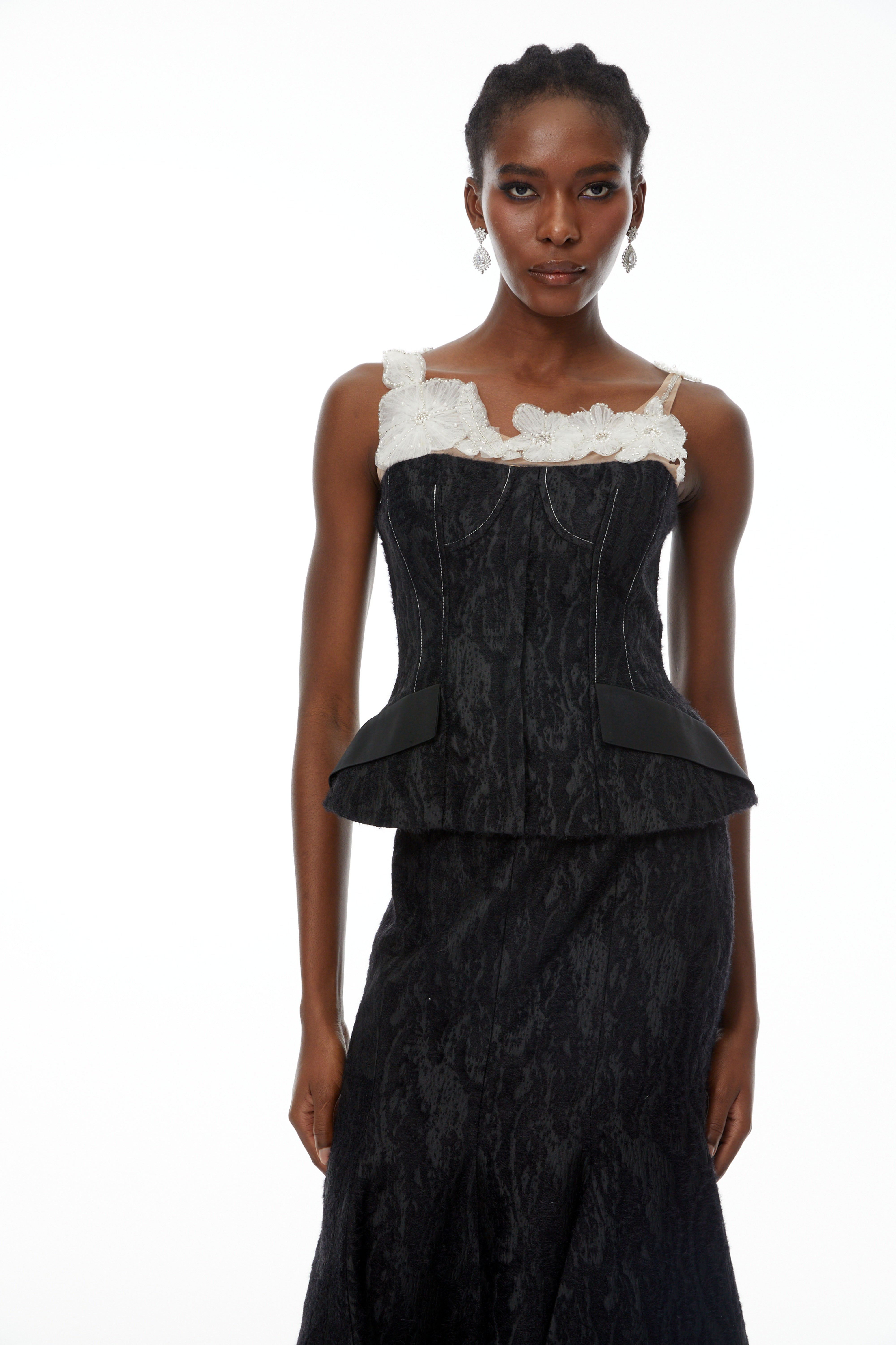 Mina Black Textured Strapless Top & Skirt Set