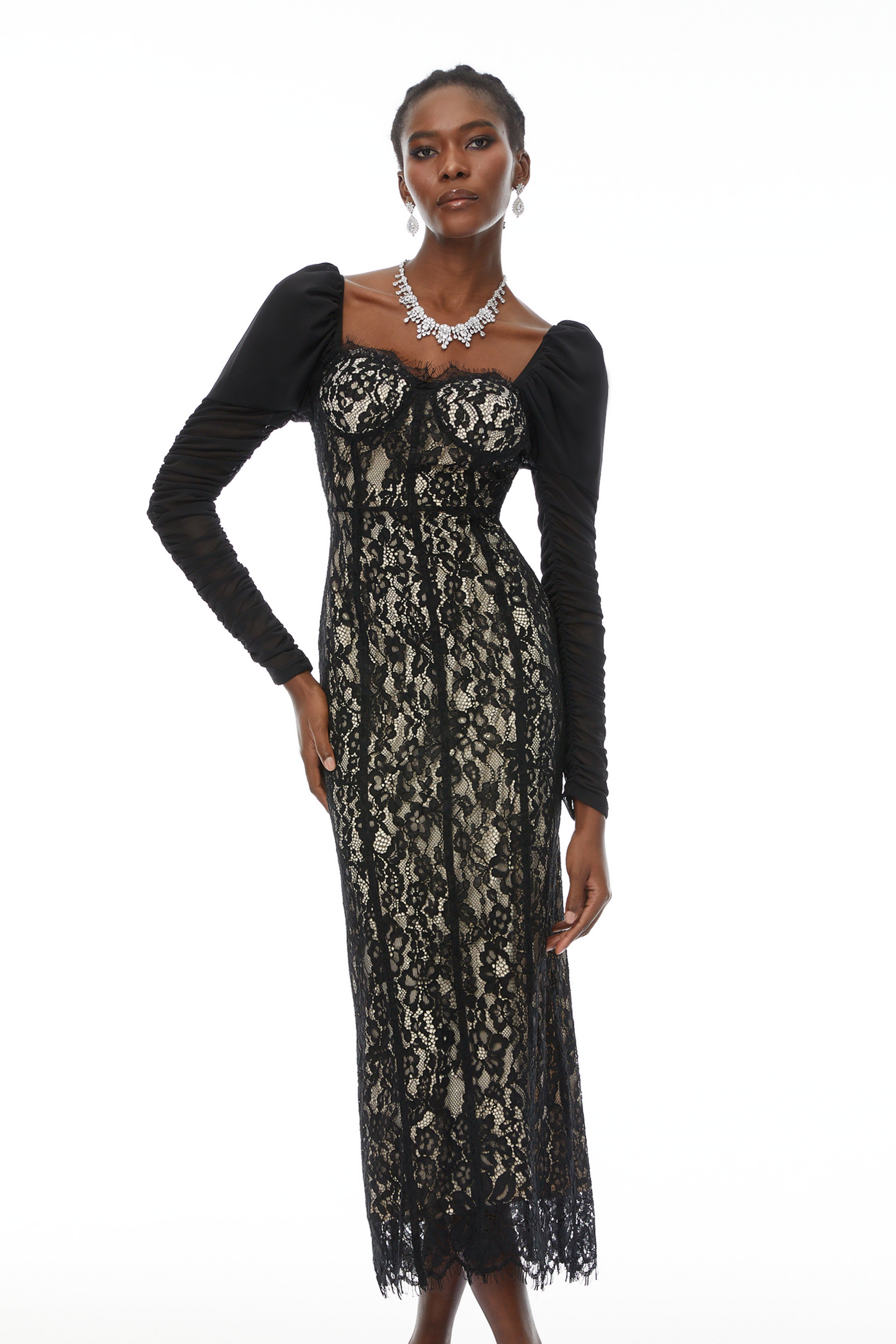 Beatrice Black Puff Sleeve Lace Maxi Dress (Final Sale)