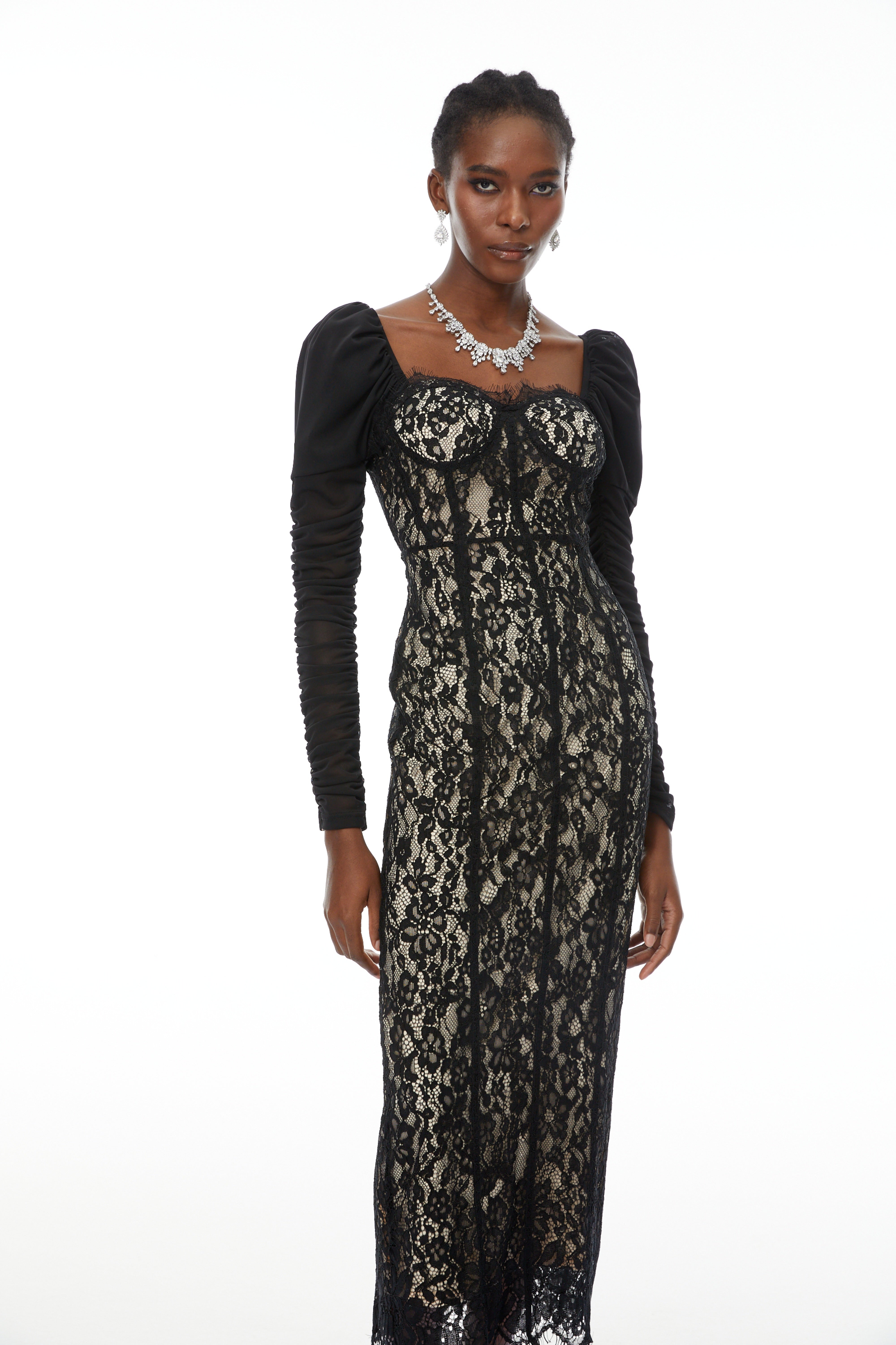Beatrice Black Puff Sleeve Lace Maxi Dress (Final Sale)