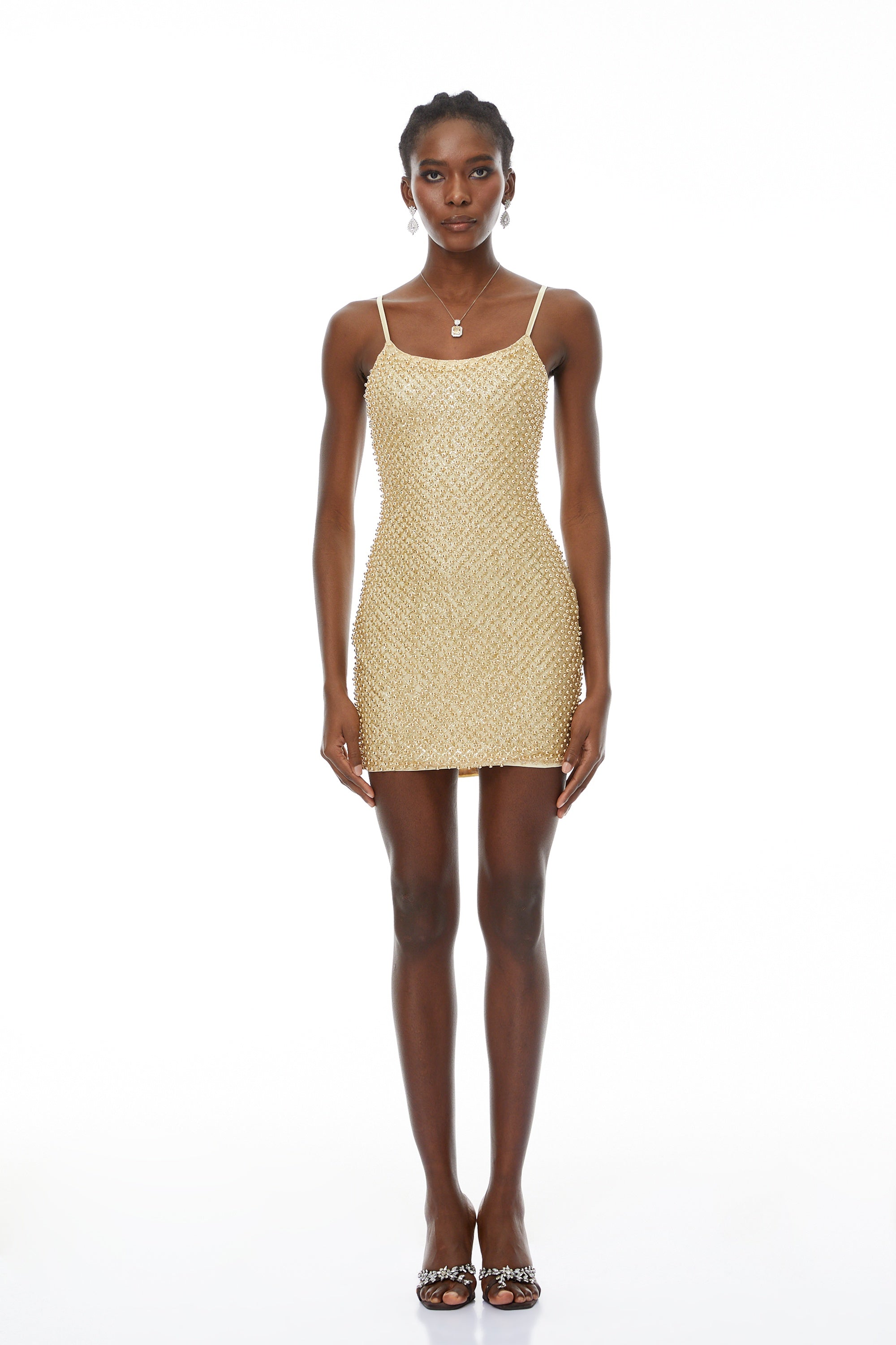 Gaia Gold Beaded Bodycon Mini Dress(Final Sale)