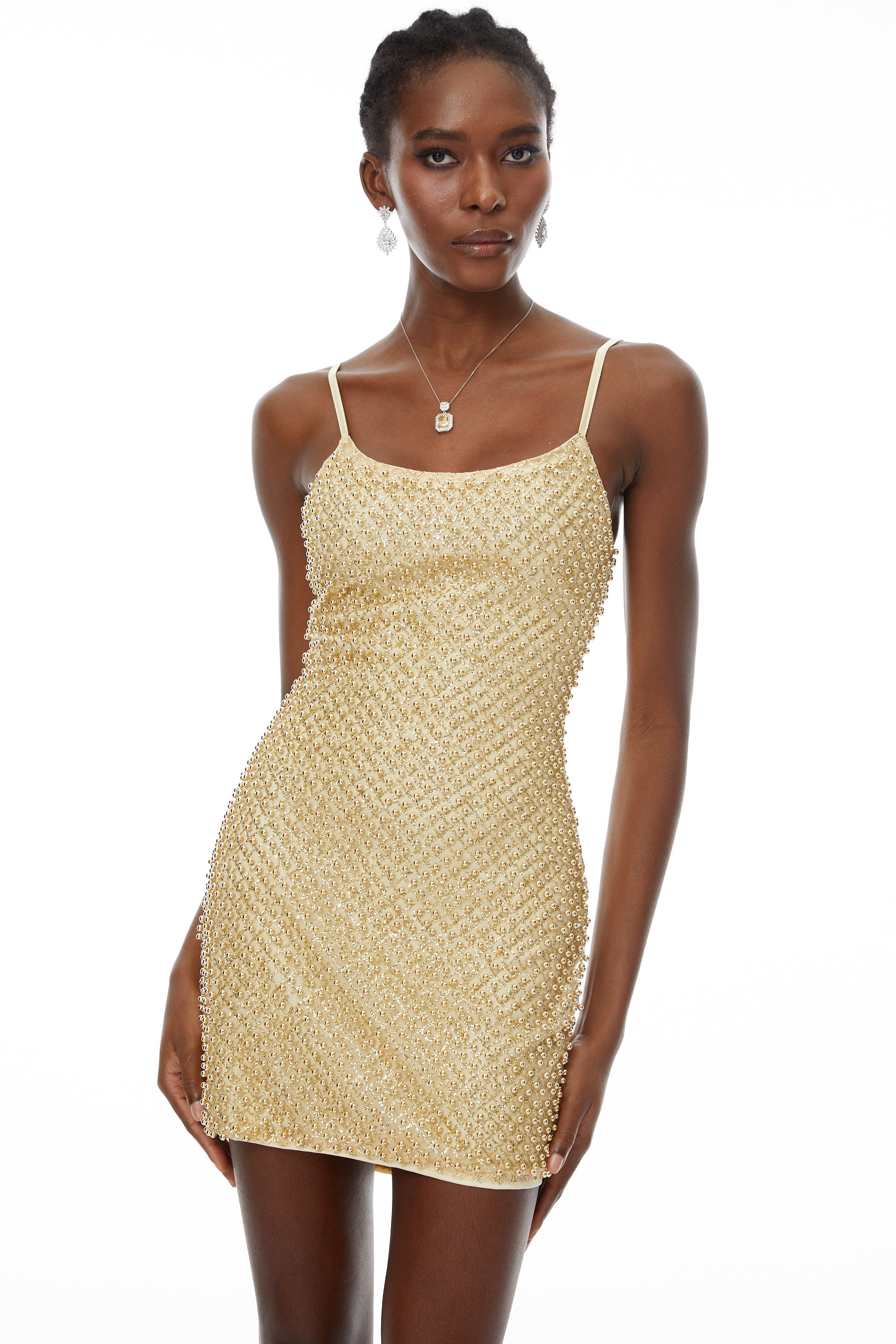 Gaia Gold Beaded Bodycon Mini Dress(Final Sale)