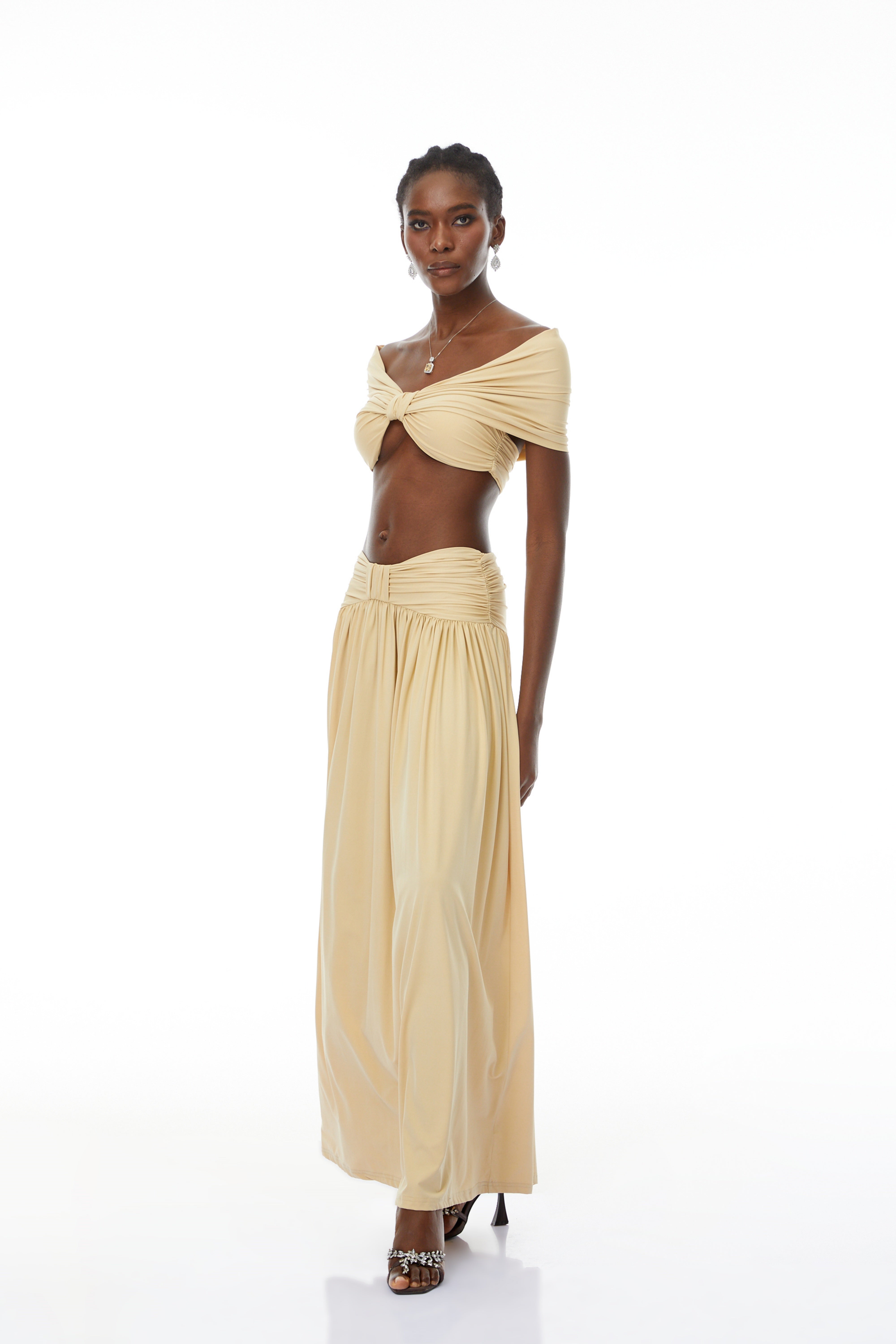 Gianna Yellow Ruched Top & Skirt Set