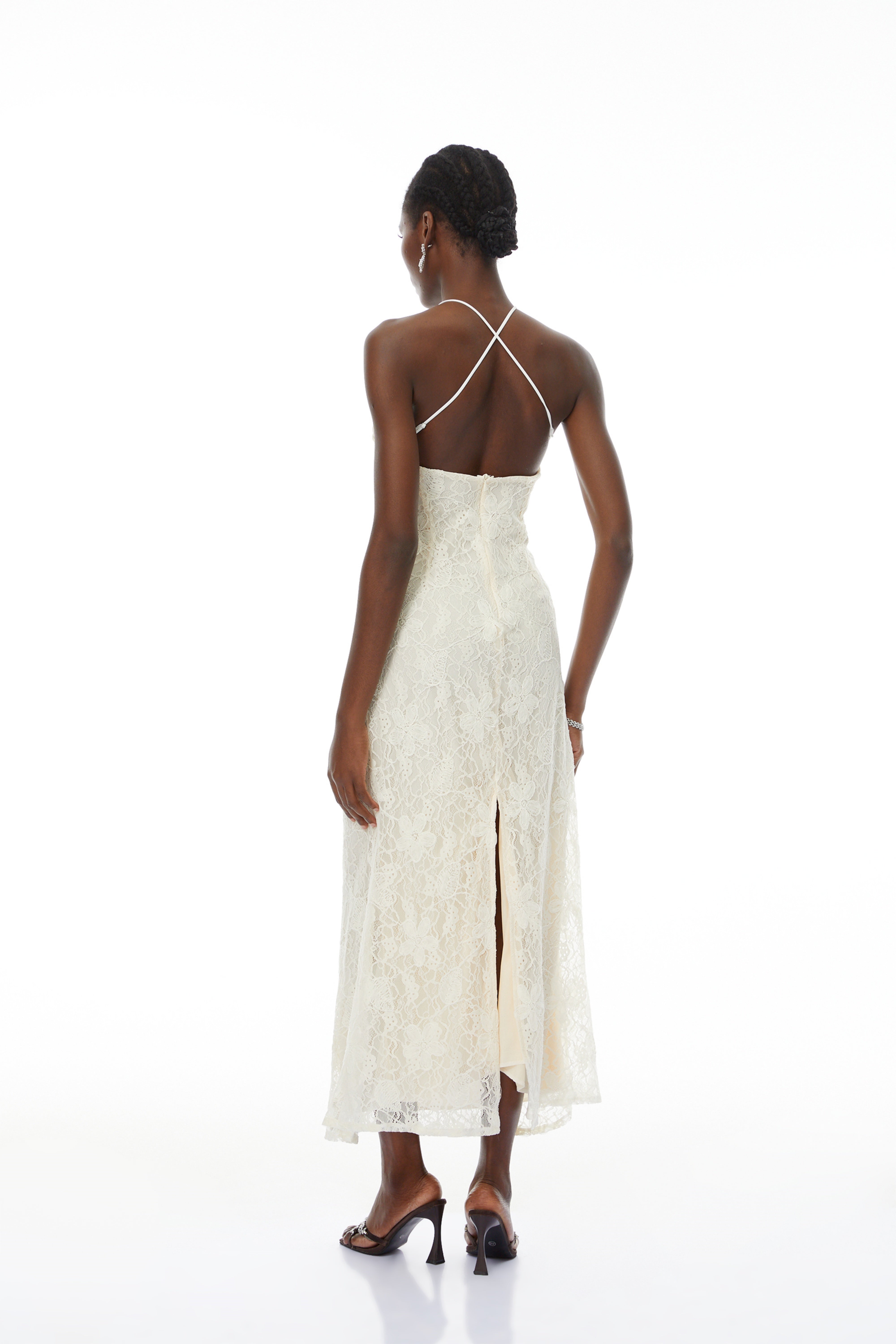 Milania White Halterneck Floral Lace Maxi Dress