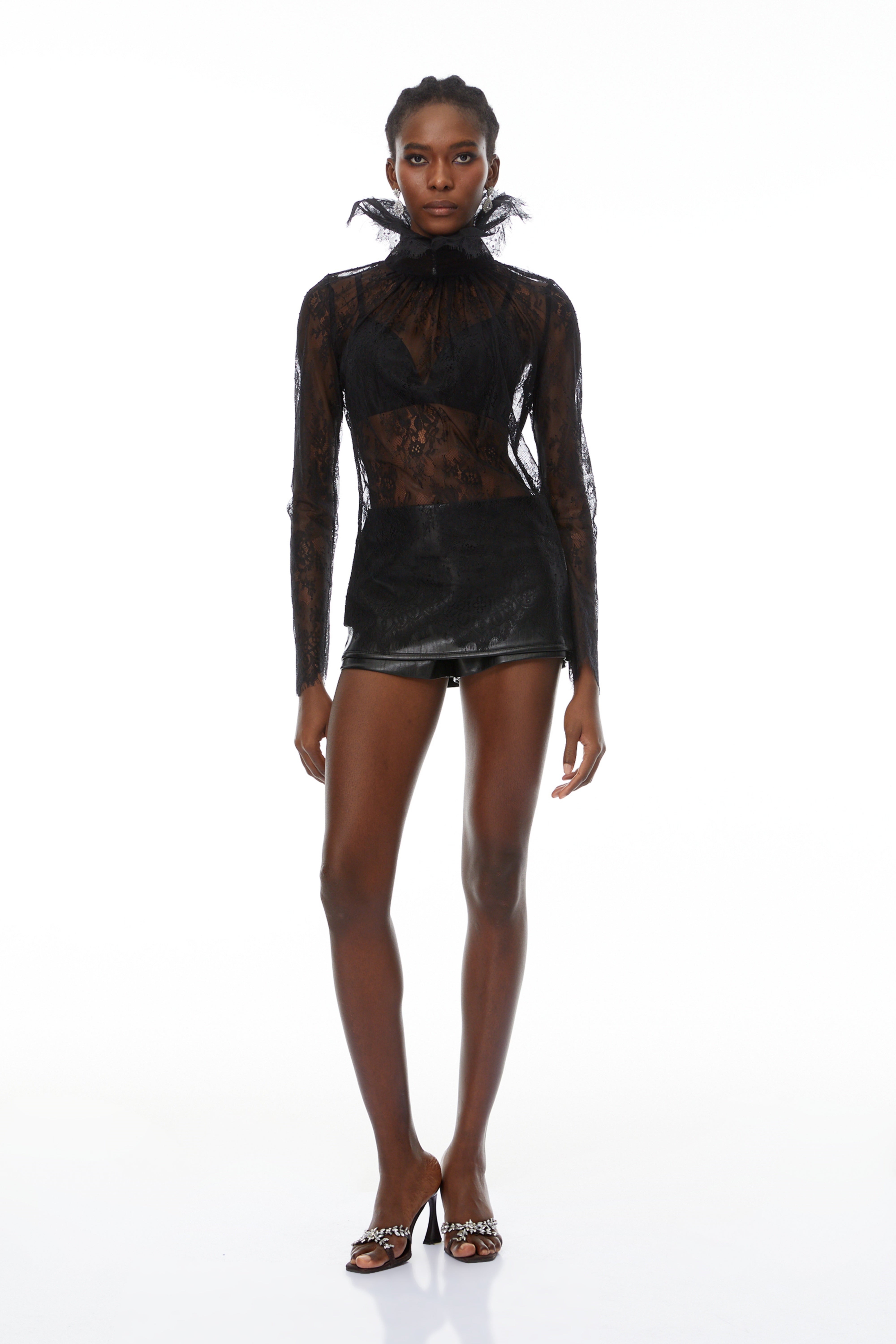 Gordana Black Sheer Lace Blouse