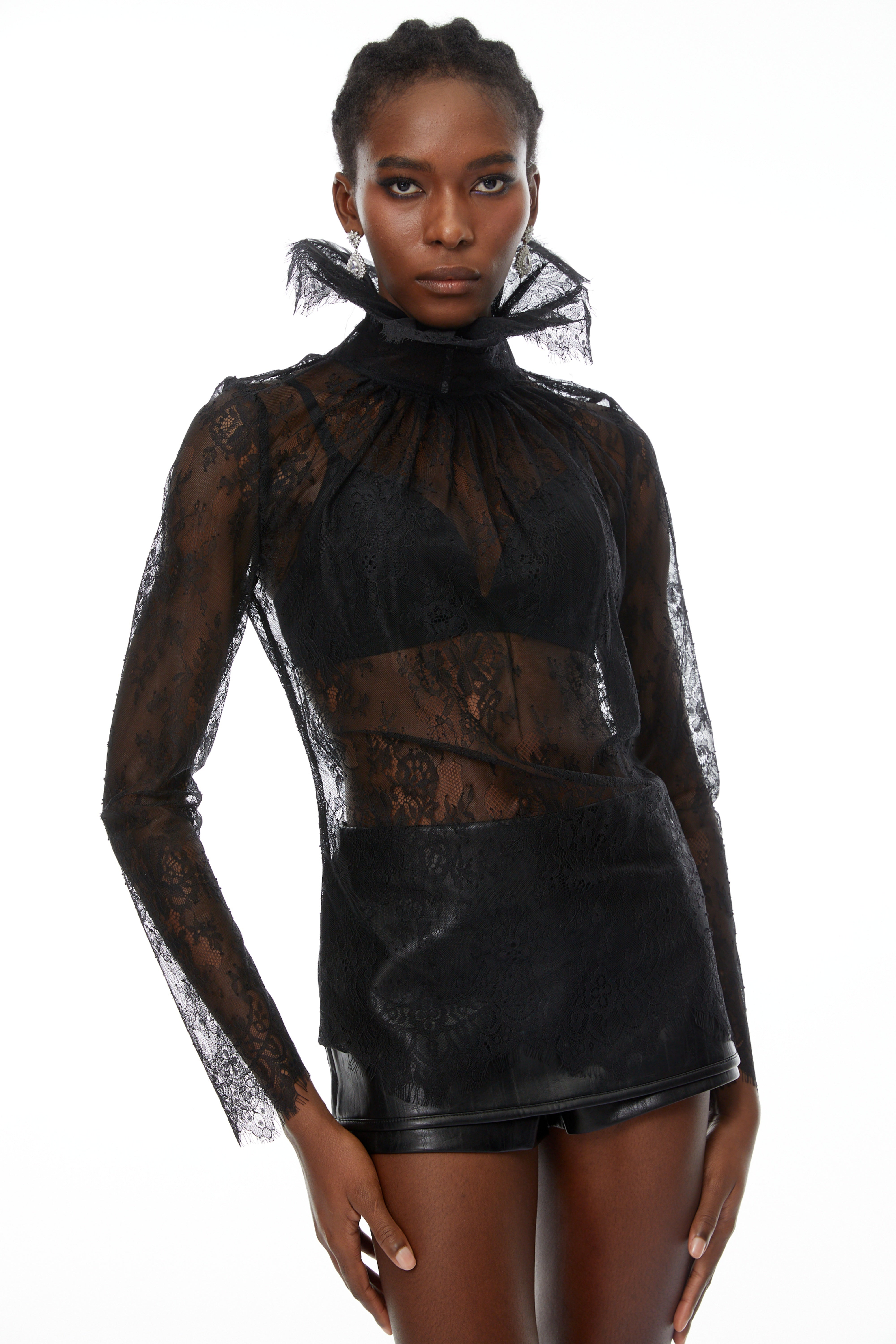 Gordana Black Sheer Lace Blouse