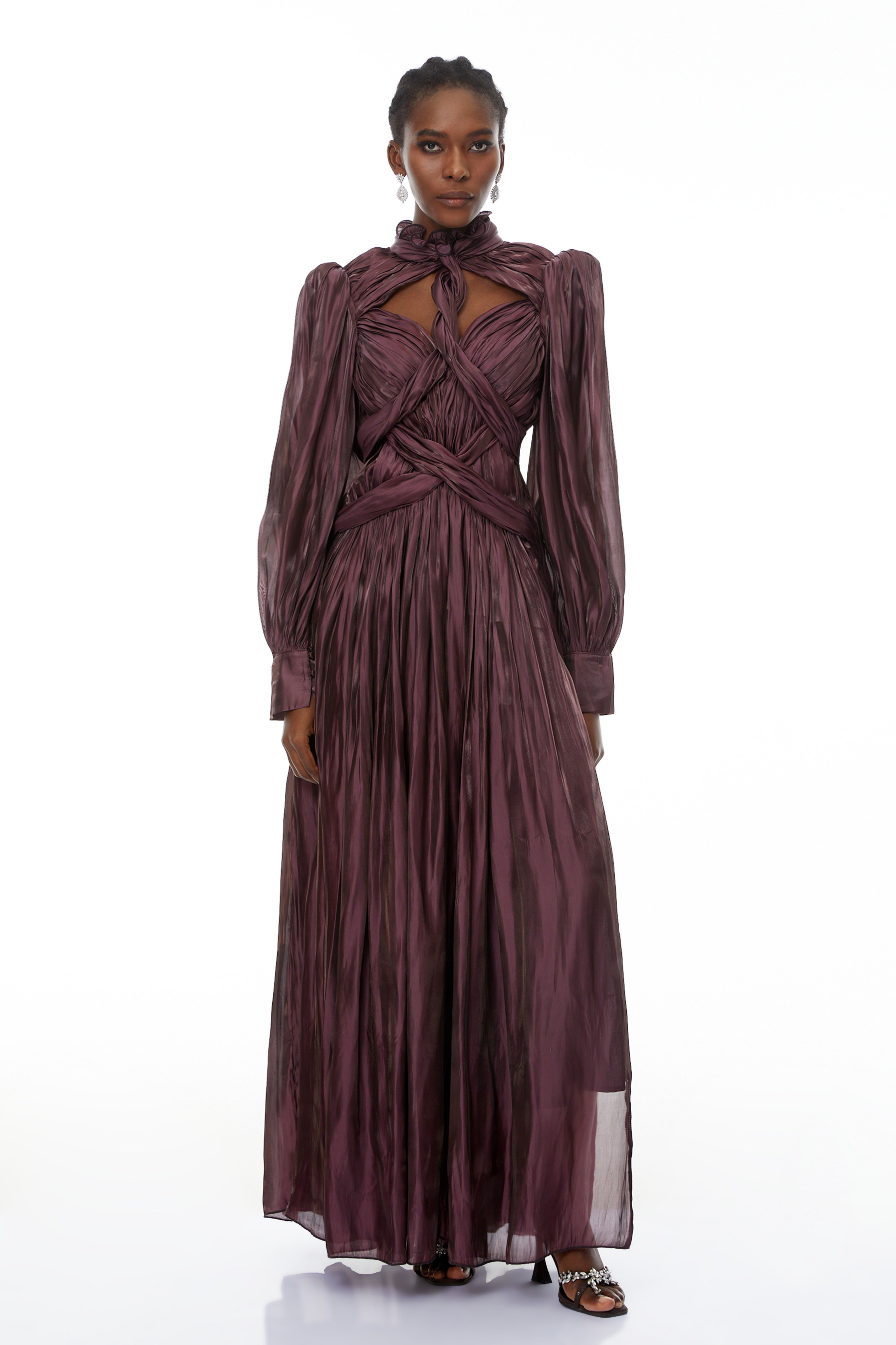 Sage Brown Crossed Design Maxi Dress (Final Sale-US Only)