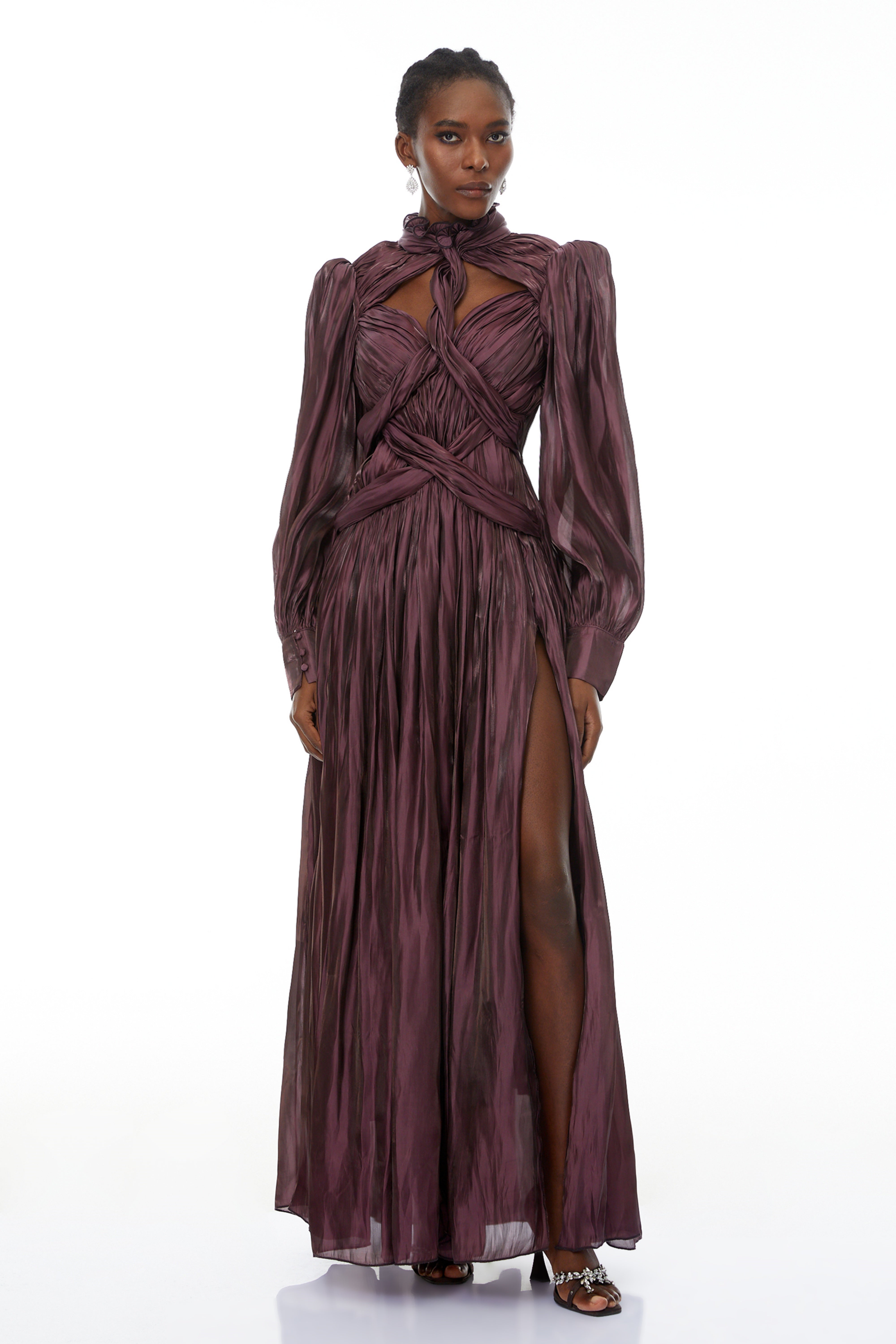Sage Brown Crossed Design Maxi Dress (Final Sale-US Only)