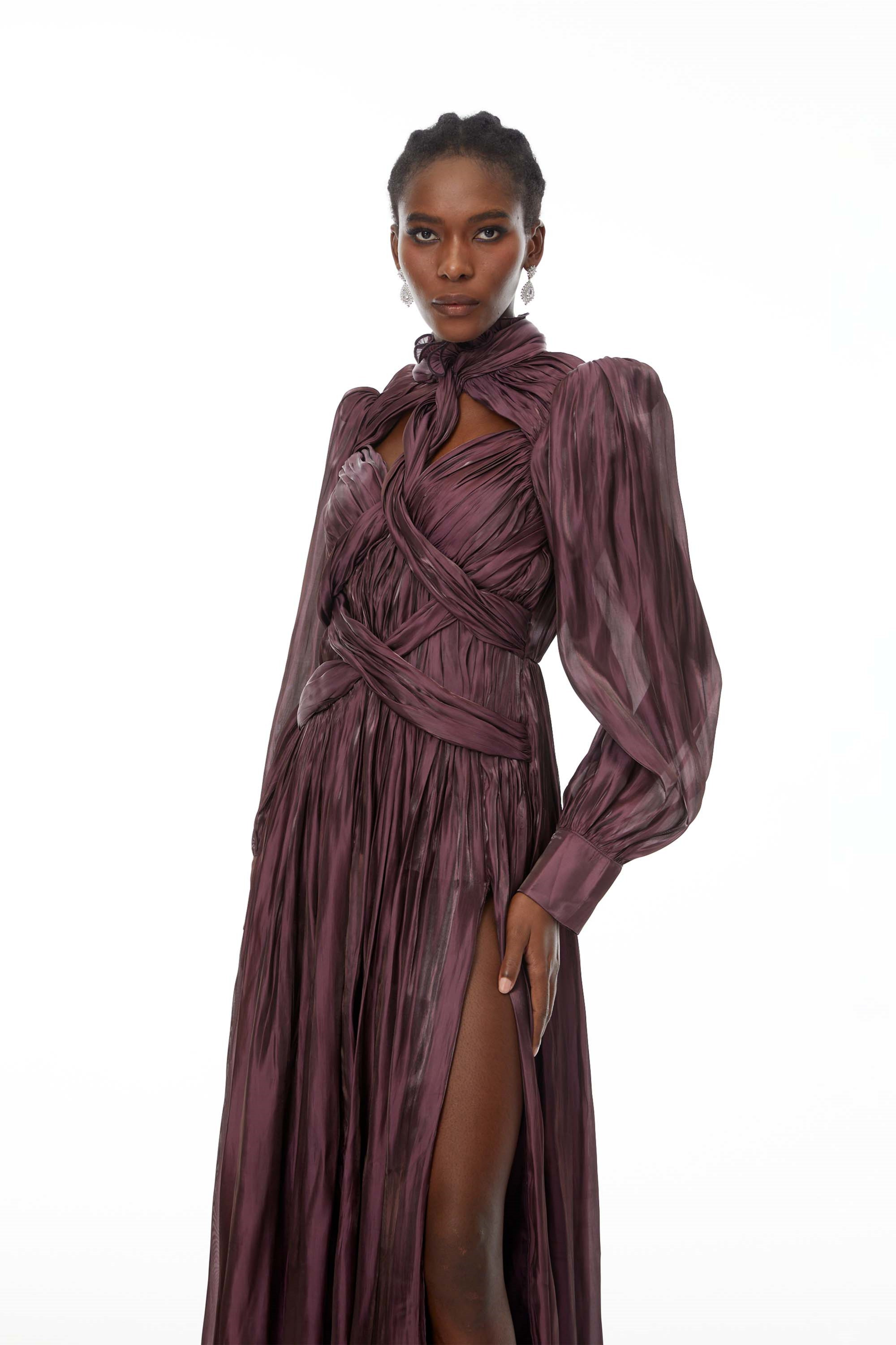 Sage Brown Crossed Design Maxi Dress (Final Sale-US Only)