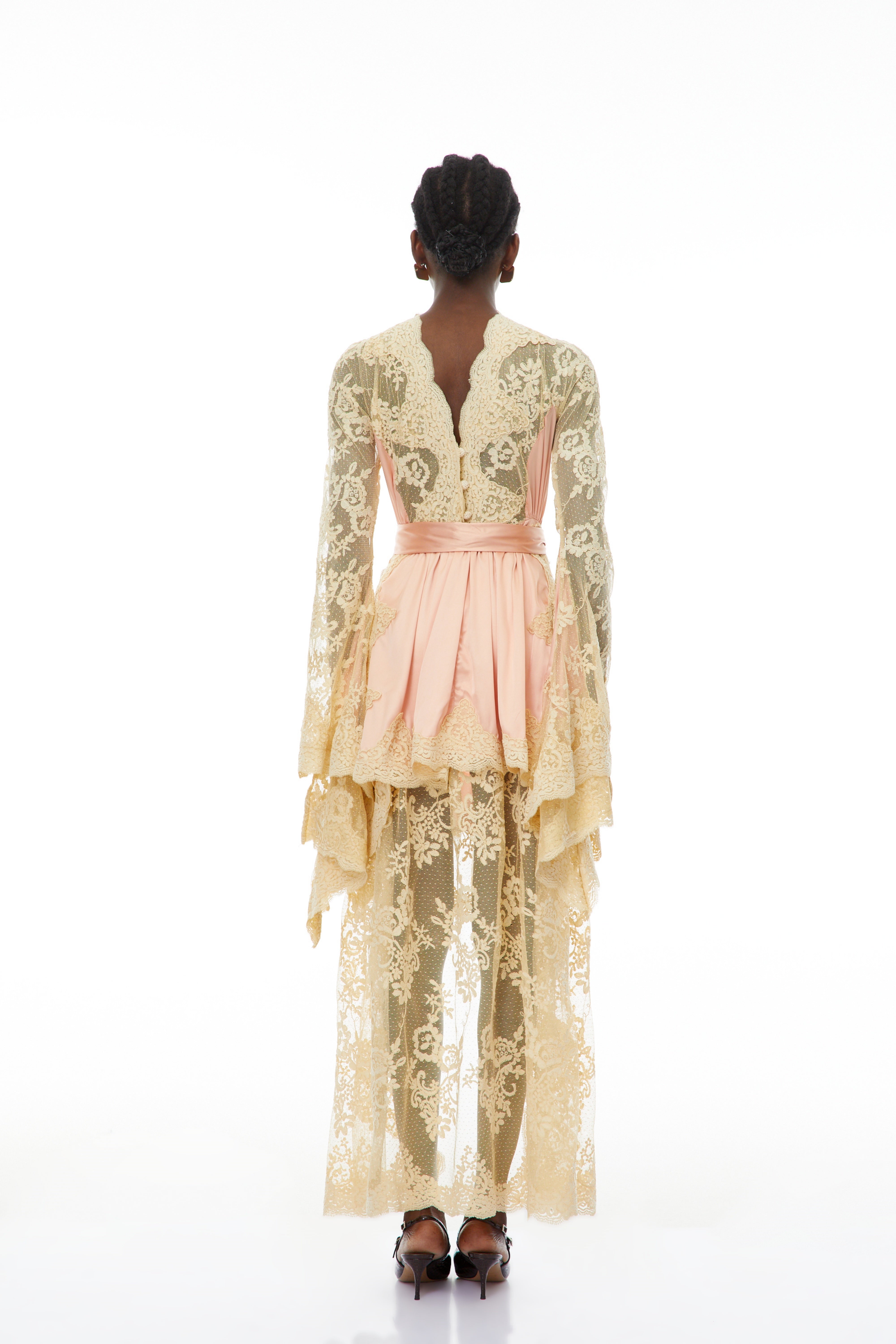 Francesca Pink Self-tie Lace Midi Dress