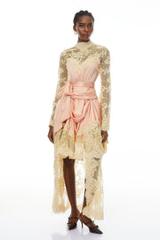 Francesca Pink Self-tie Lace Midi Dress