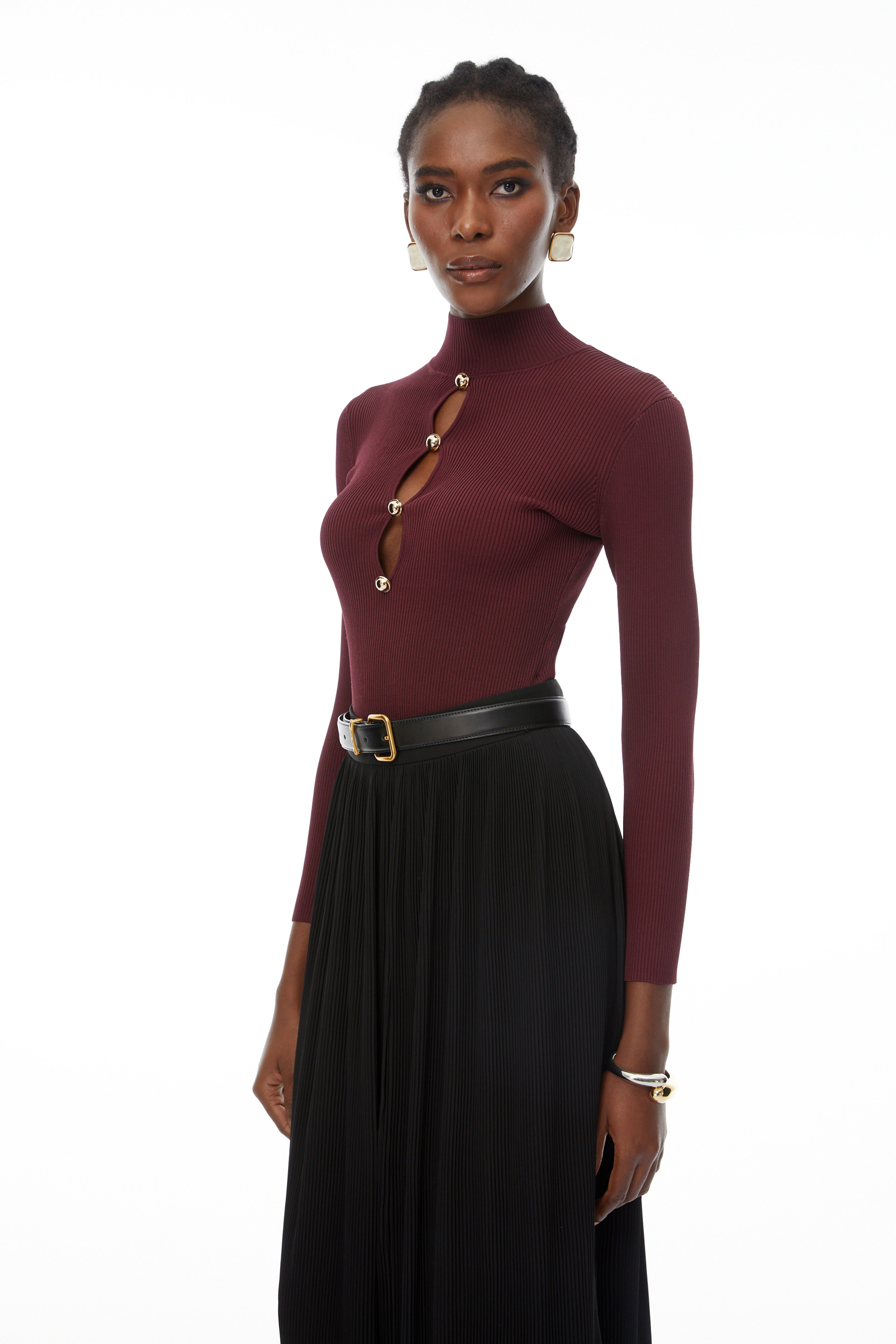 Thiago Burgundy Cut-Out Knit Top (Final Sale)
