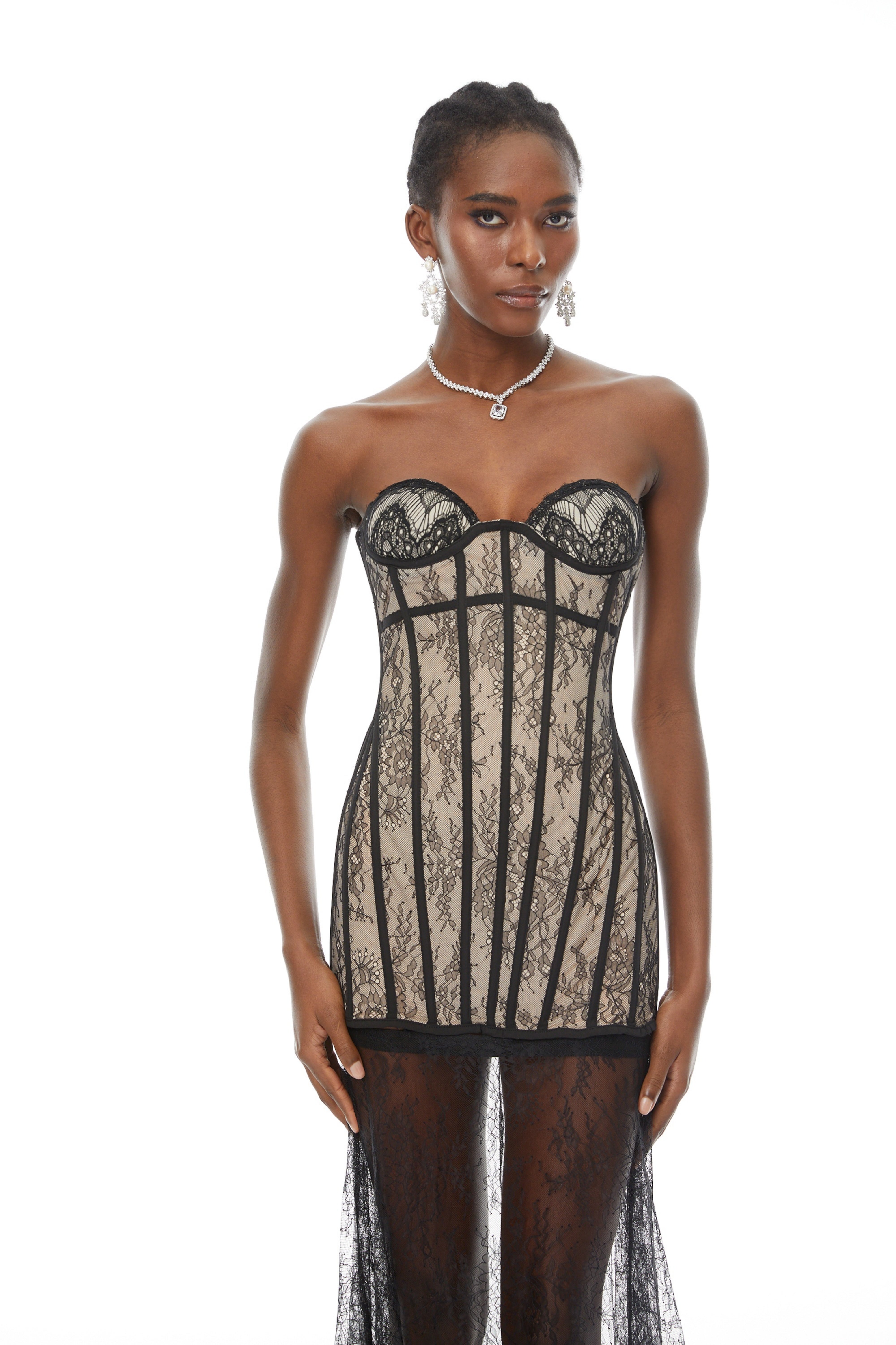 Astrid Black Floral Lace Corset Maxi Dress (Final Sale)