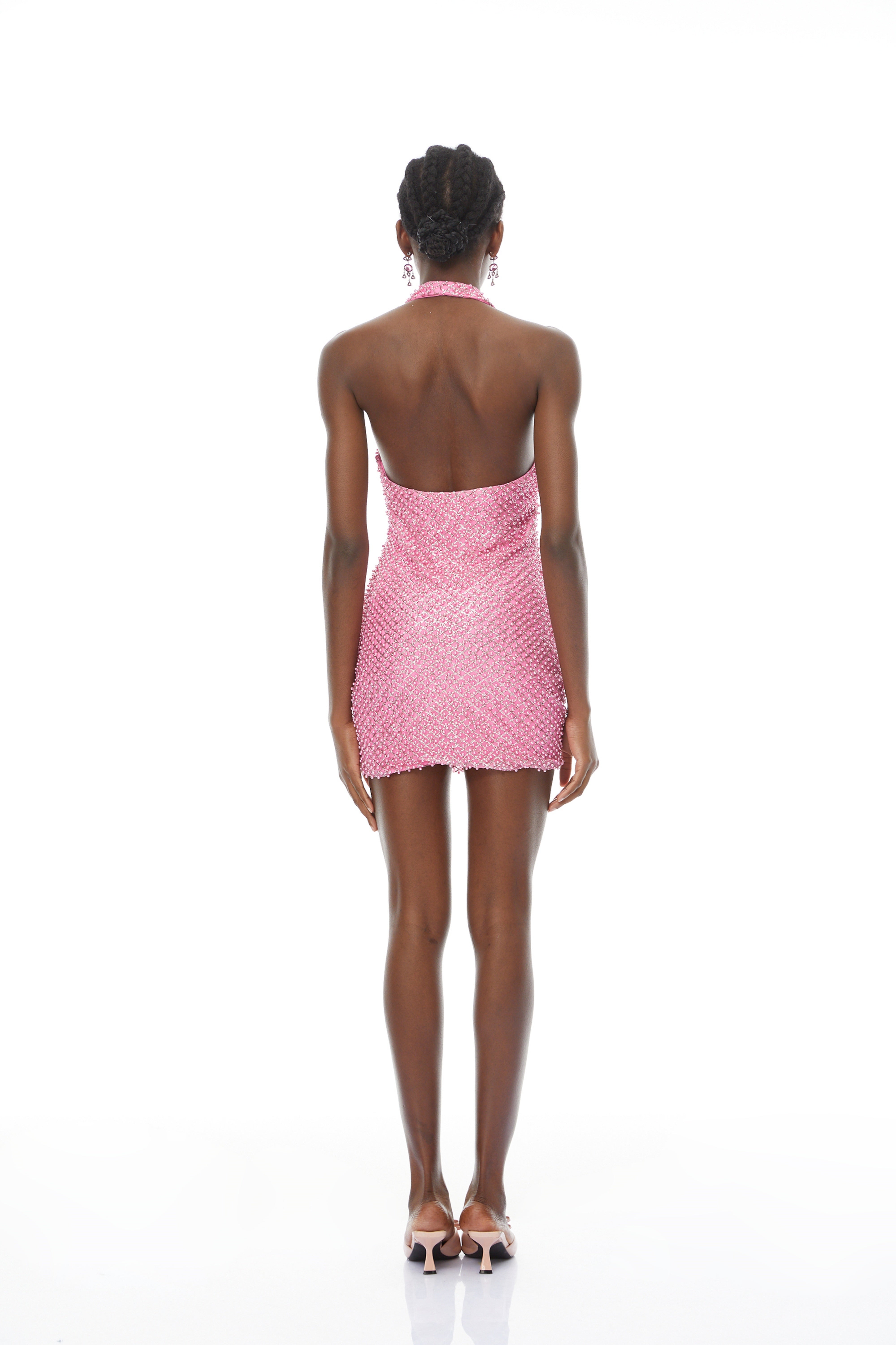 Martín Pink Beaded Embellished Mini Dress (Final Sale-US Only)