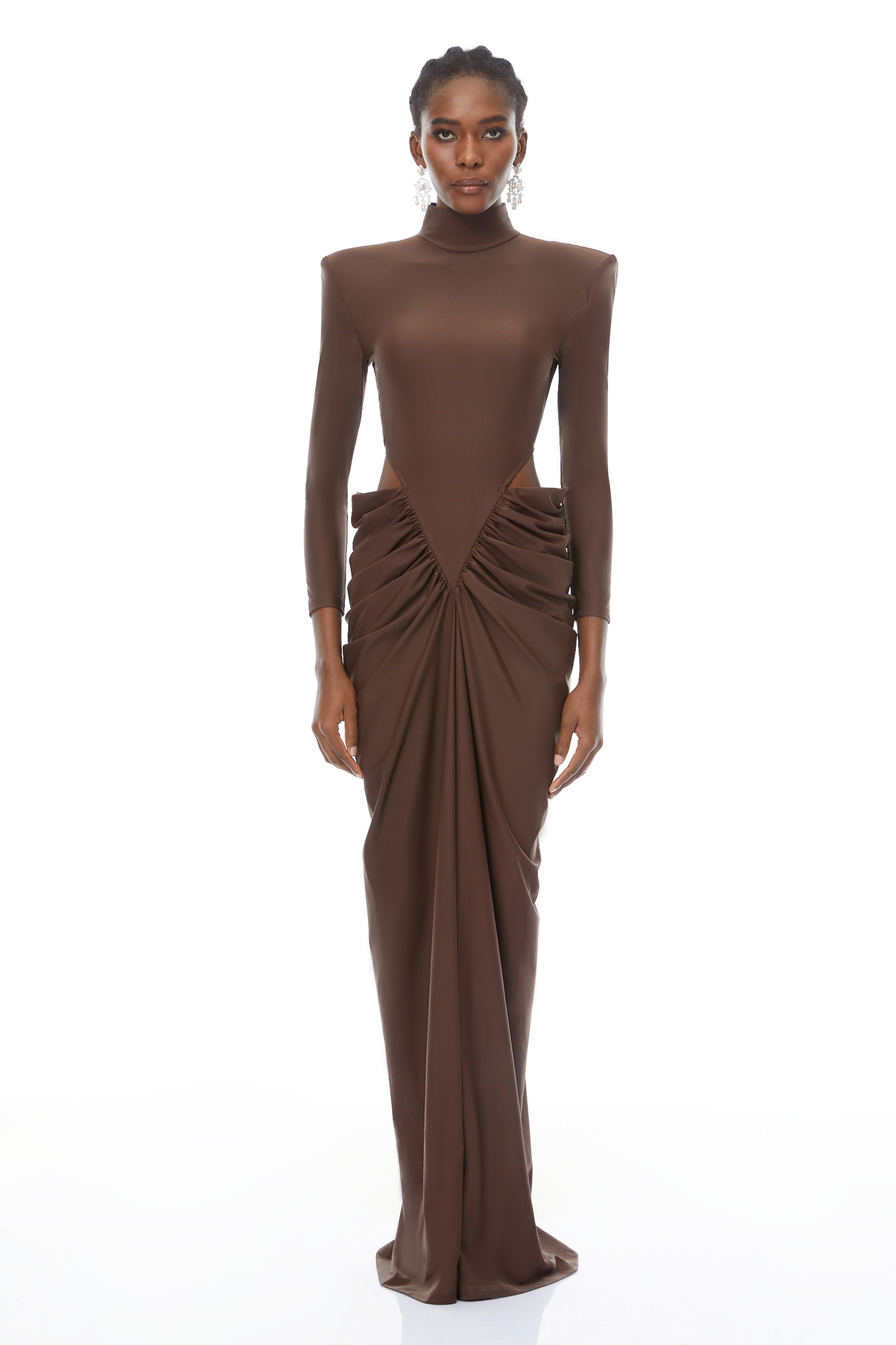 Arlene Brown Cut Out Ruched Maxi Dress (Final Sale-US Only)