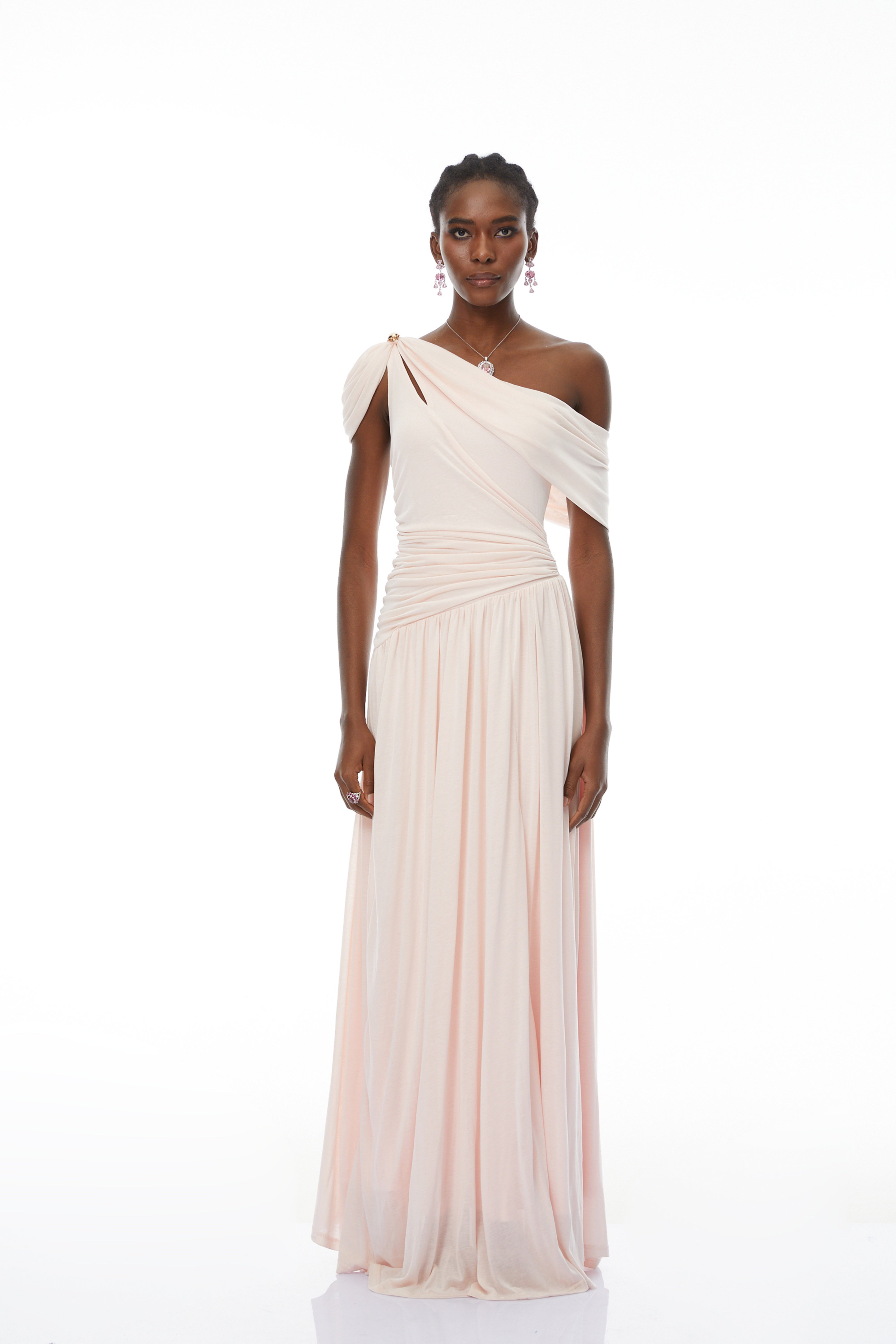 Sigrun Pink Asymmetrical Gathered Maxi Dress (Final Sale-US Only)