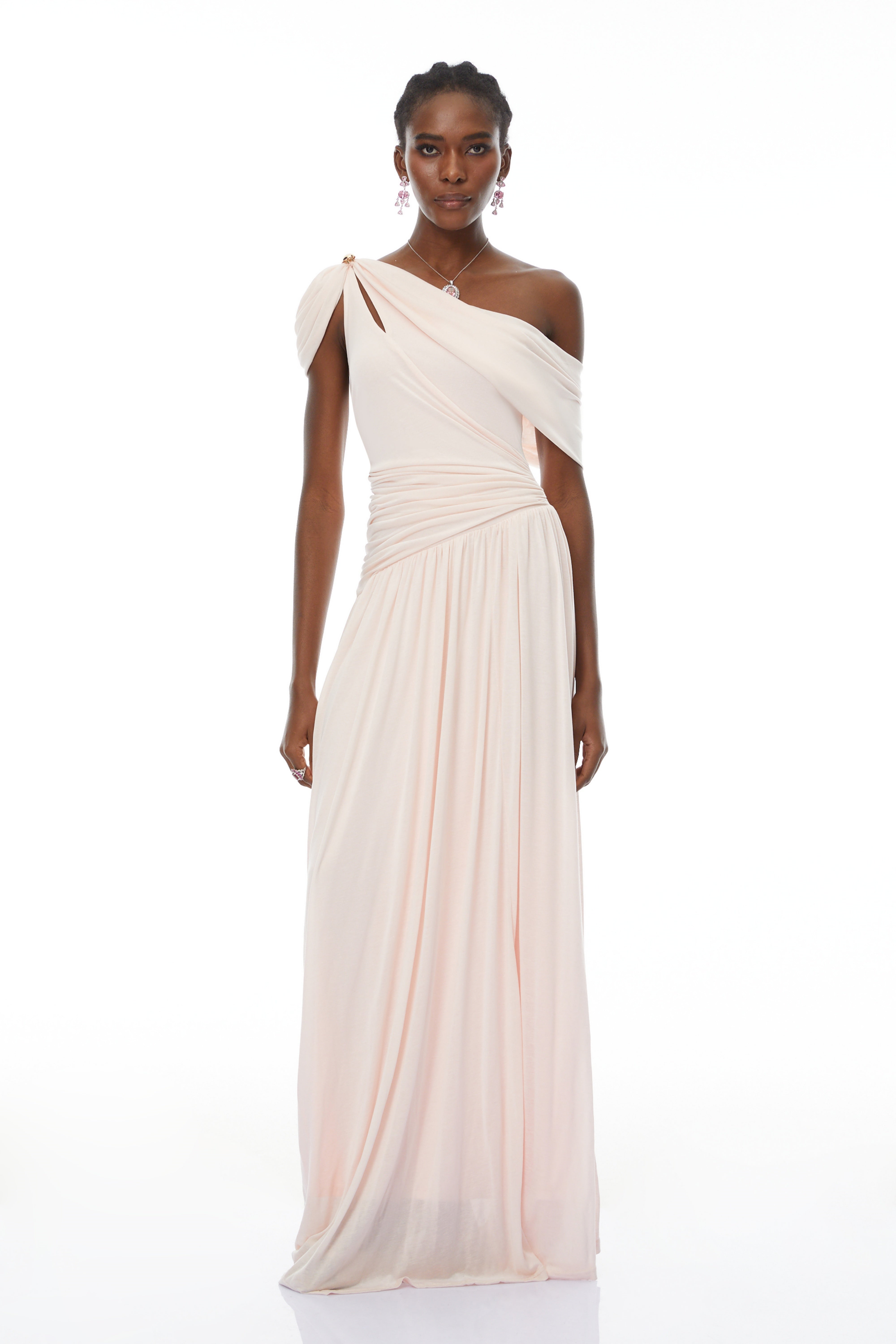 Sigrun Pink Asymmetrical Gathered Maxi Dress (Final Sale-US Only)