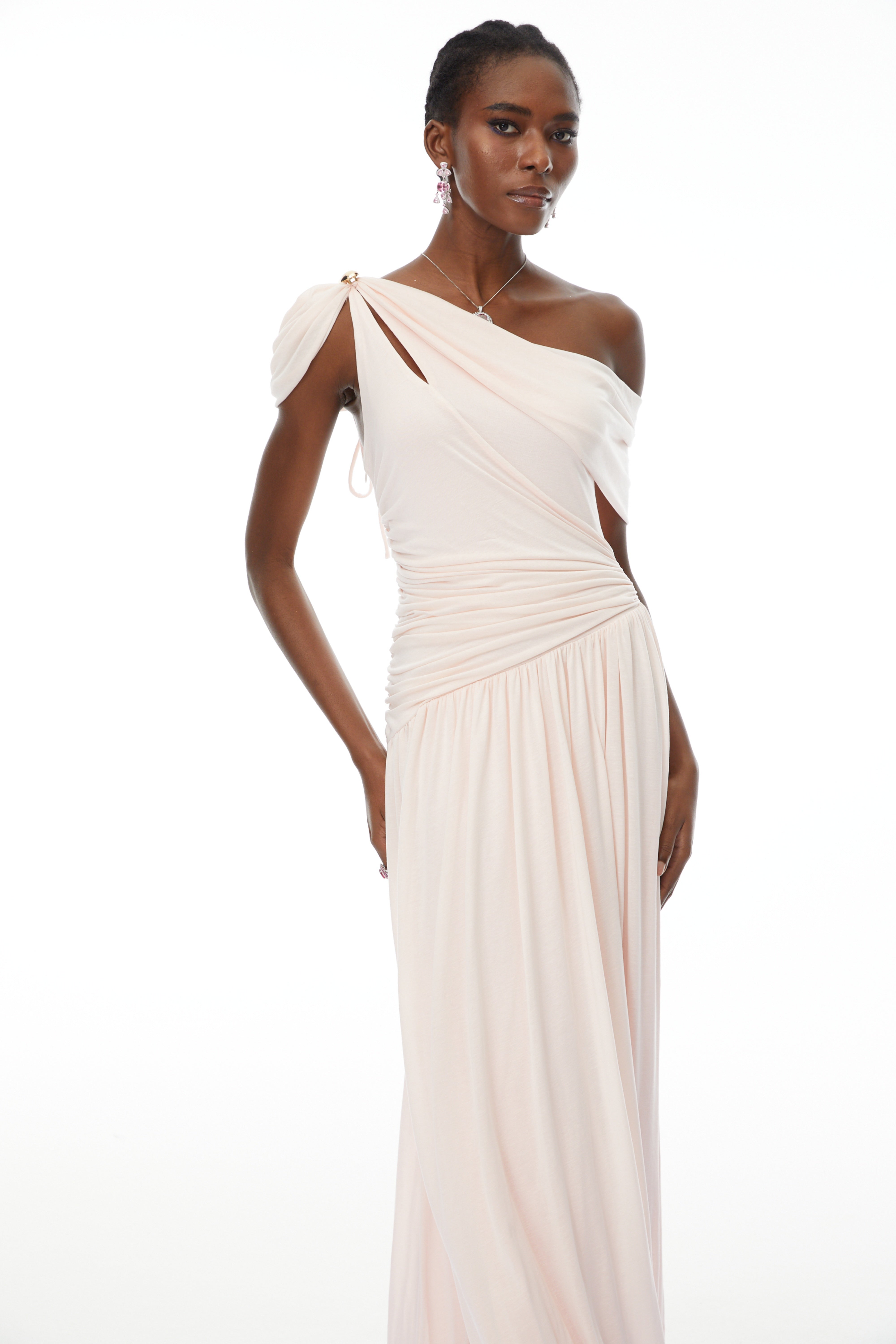 Sigrun Pink Asymmetrical Gathered Maxi Dress (Final Sale-US Only)
