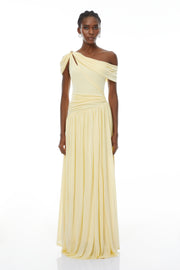 Sigrun Yellow Asymmetrical Gathered Maxi Dress (Final Sale-US Only)