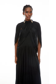 Bergljot Black Cape Design Mesh Maxi Dress