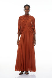 Bergljot Orange Cape Design Mesh Maxi Dress