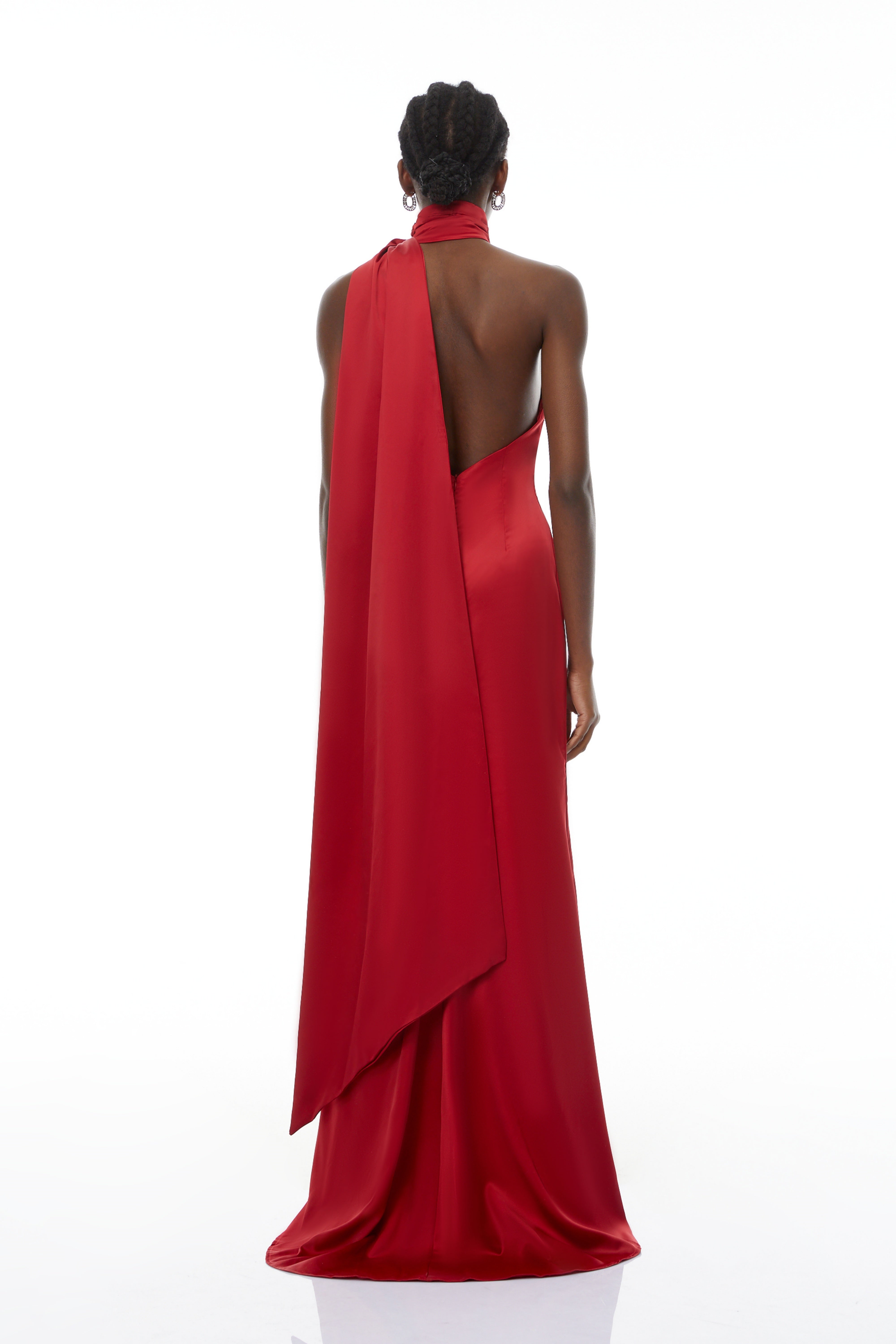 Frederica Red Halterneck 3D Petal Maxi Dress (Final Sale-US Only)
