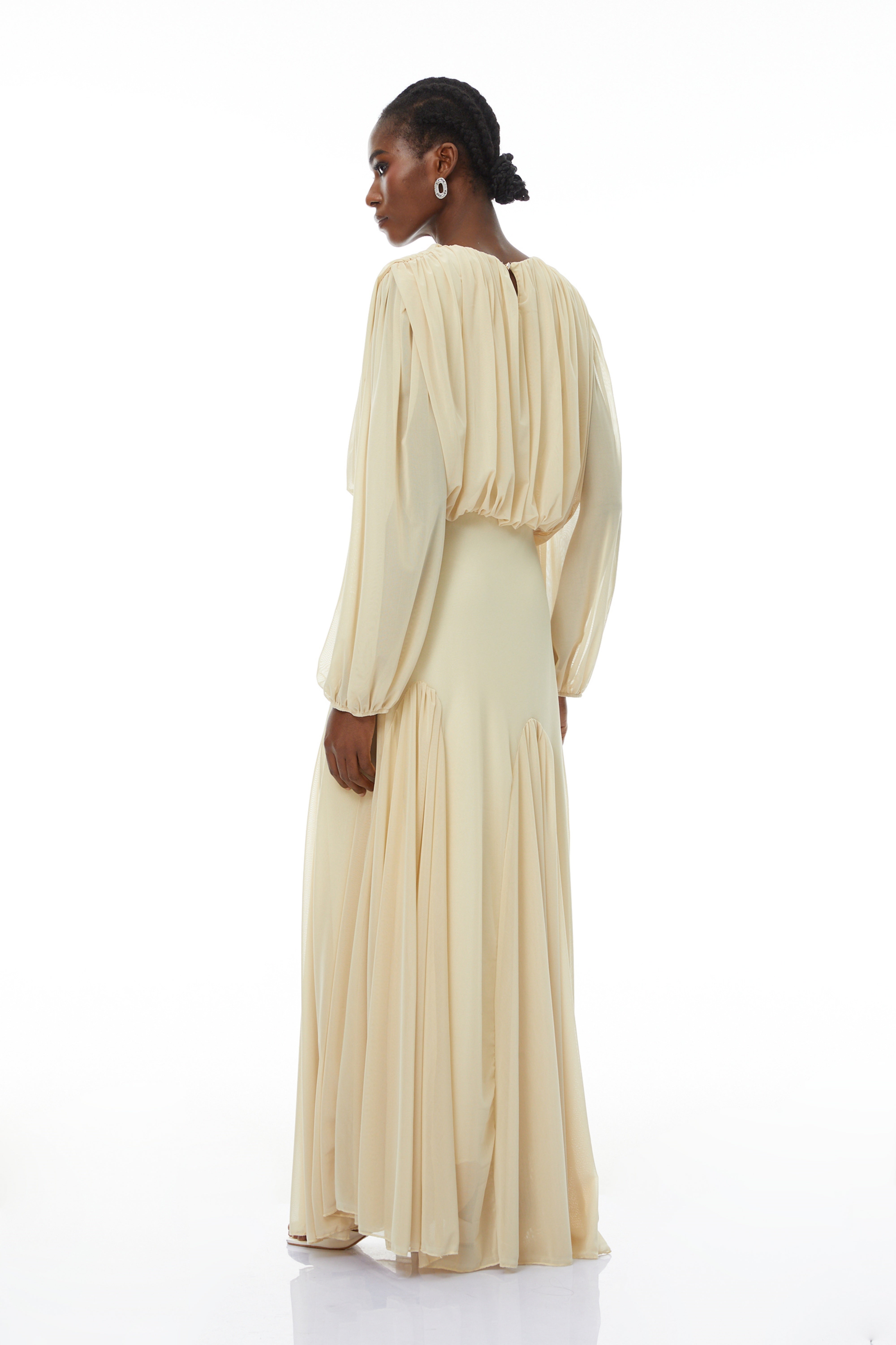Annabelle Yellow Lantern Sleeve Pleated Maxi Dress (Final Sale-US Only)