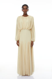 Annabelle Yellow Lantern Sleeve Pleated Maxi Dress (Final Sale-US Only)