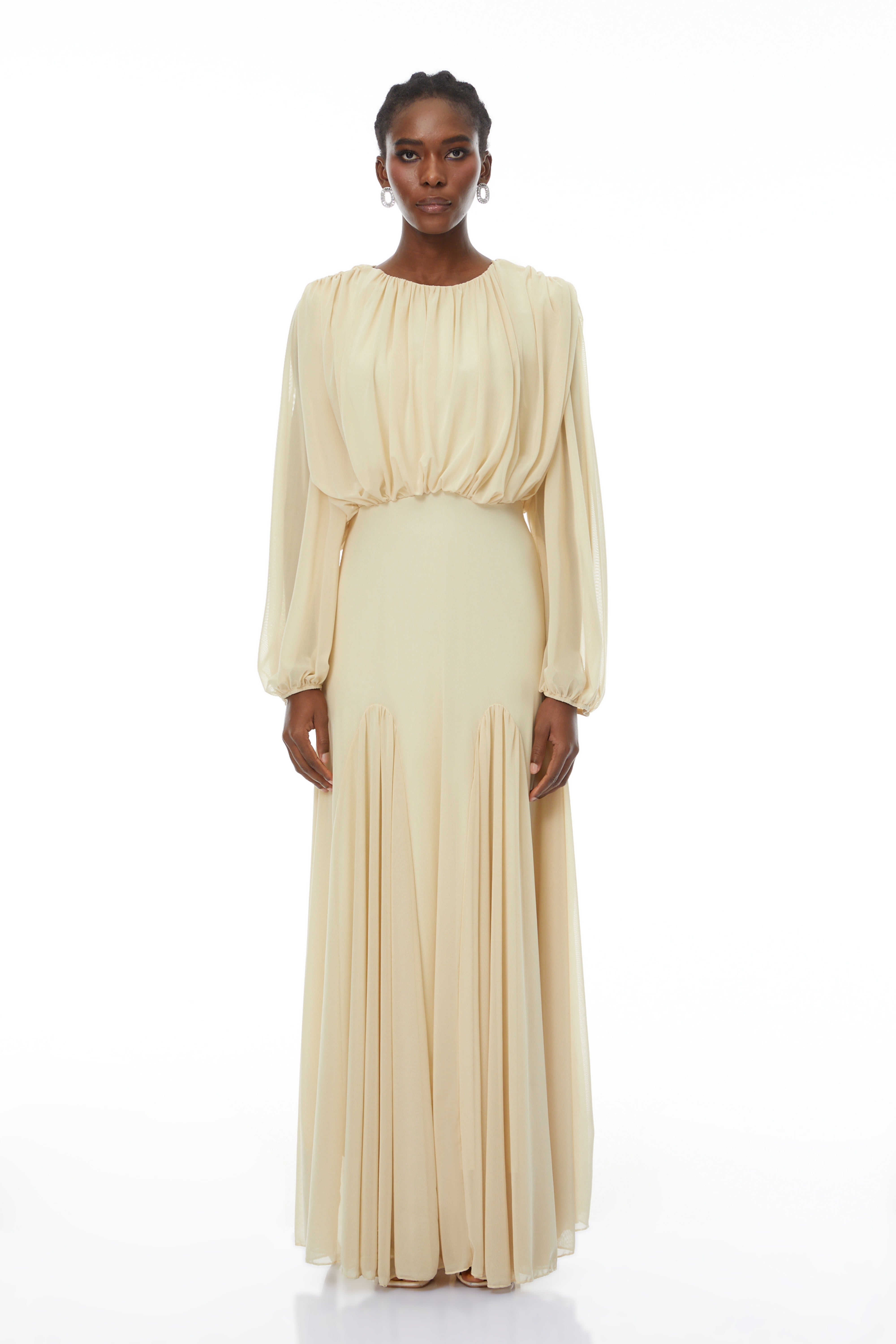 Annabelle Yellow Lantern Sleeve Pleated Maxi Dress (Final Sale-US Only)