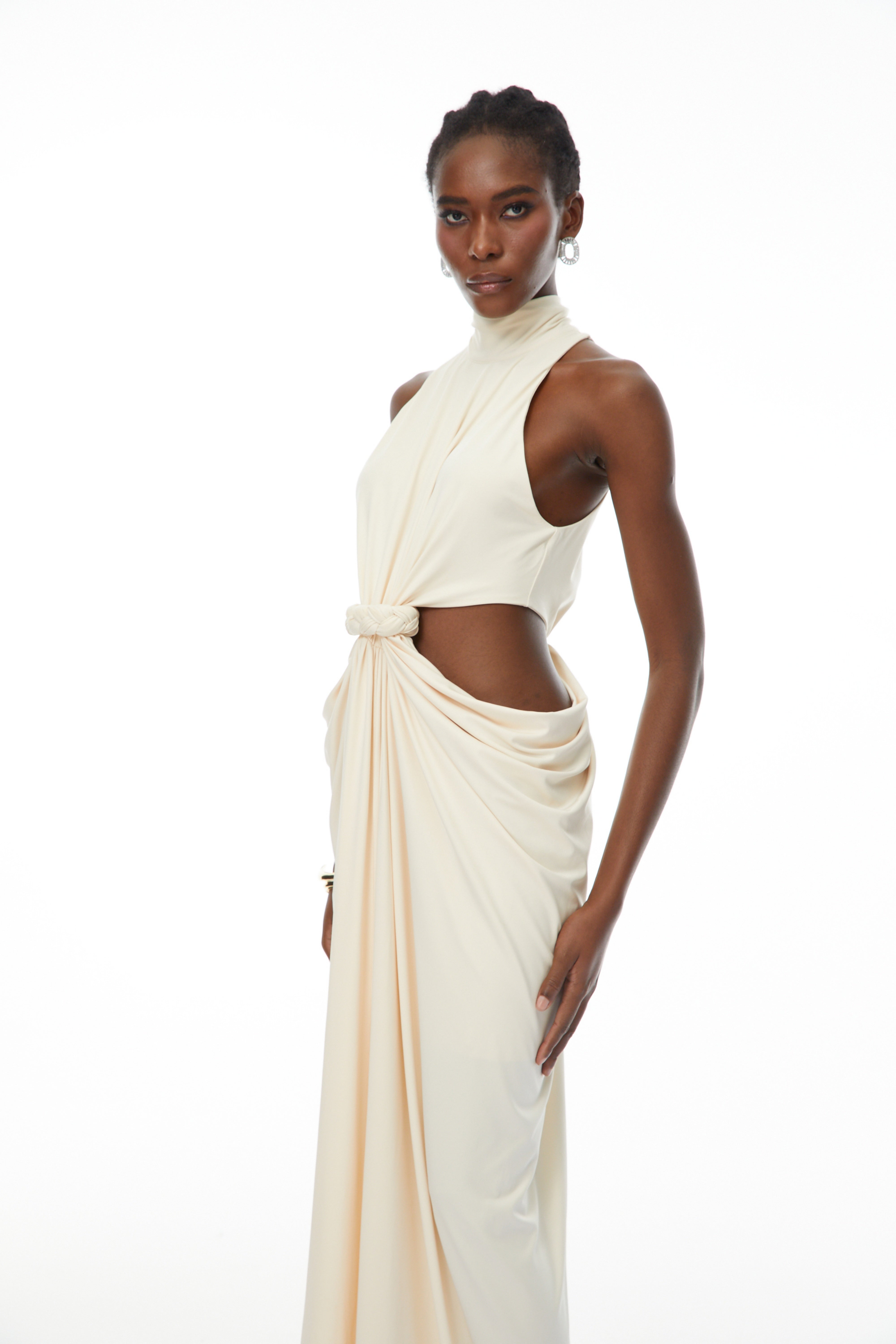 Joaquín Neutral Braid Detail Ruched Dress Maxi (Final Sale-US Only)