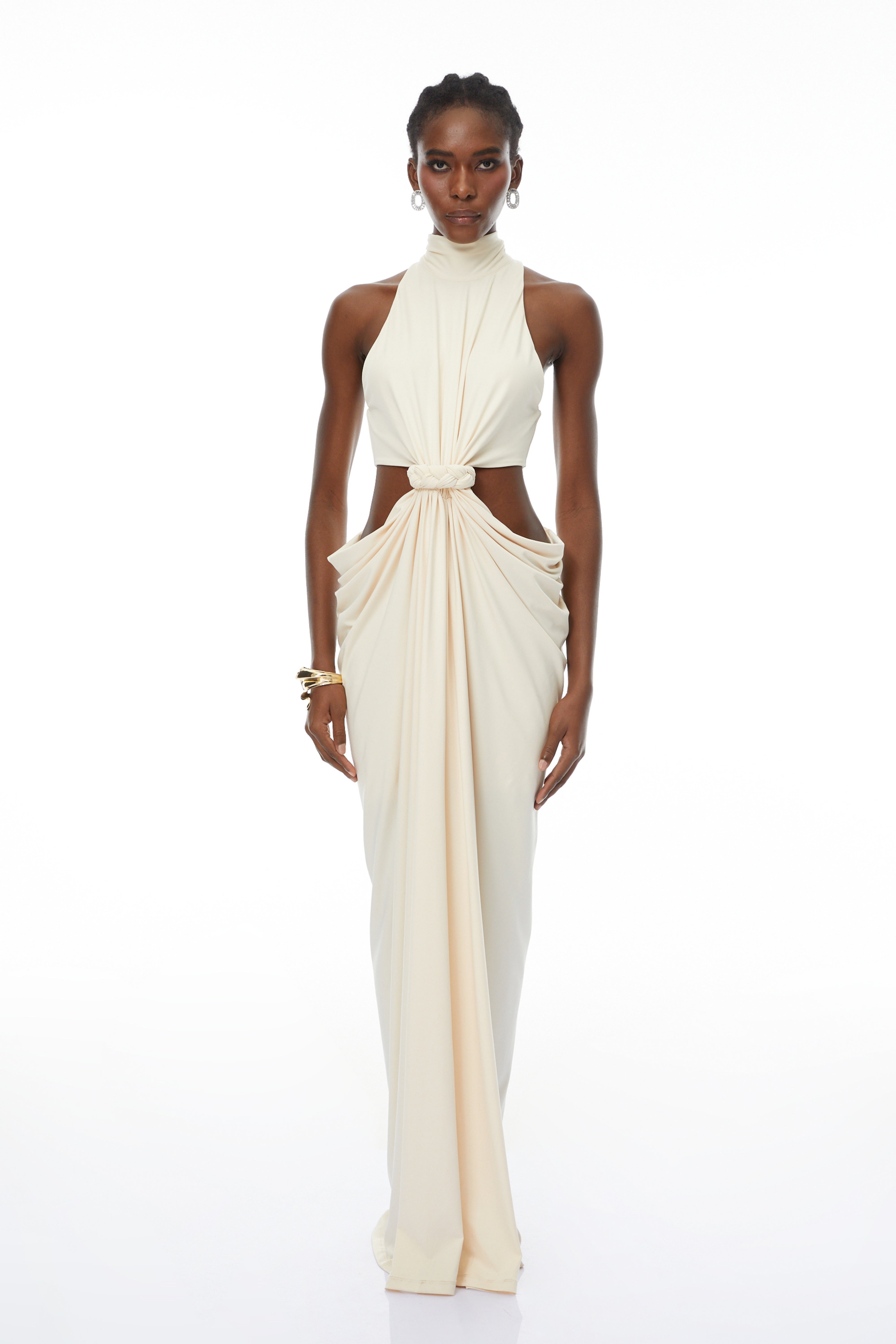 Joaquín Neutral Braid Detail Ruched Dress Maxi (Final Sale-US Only)