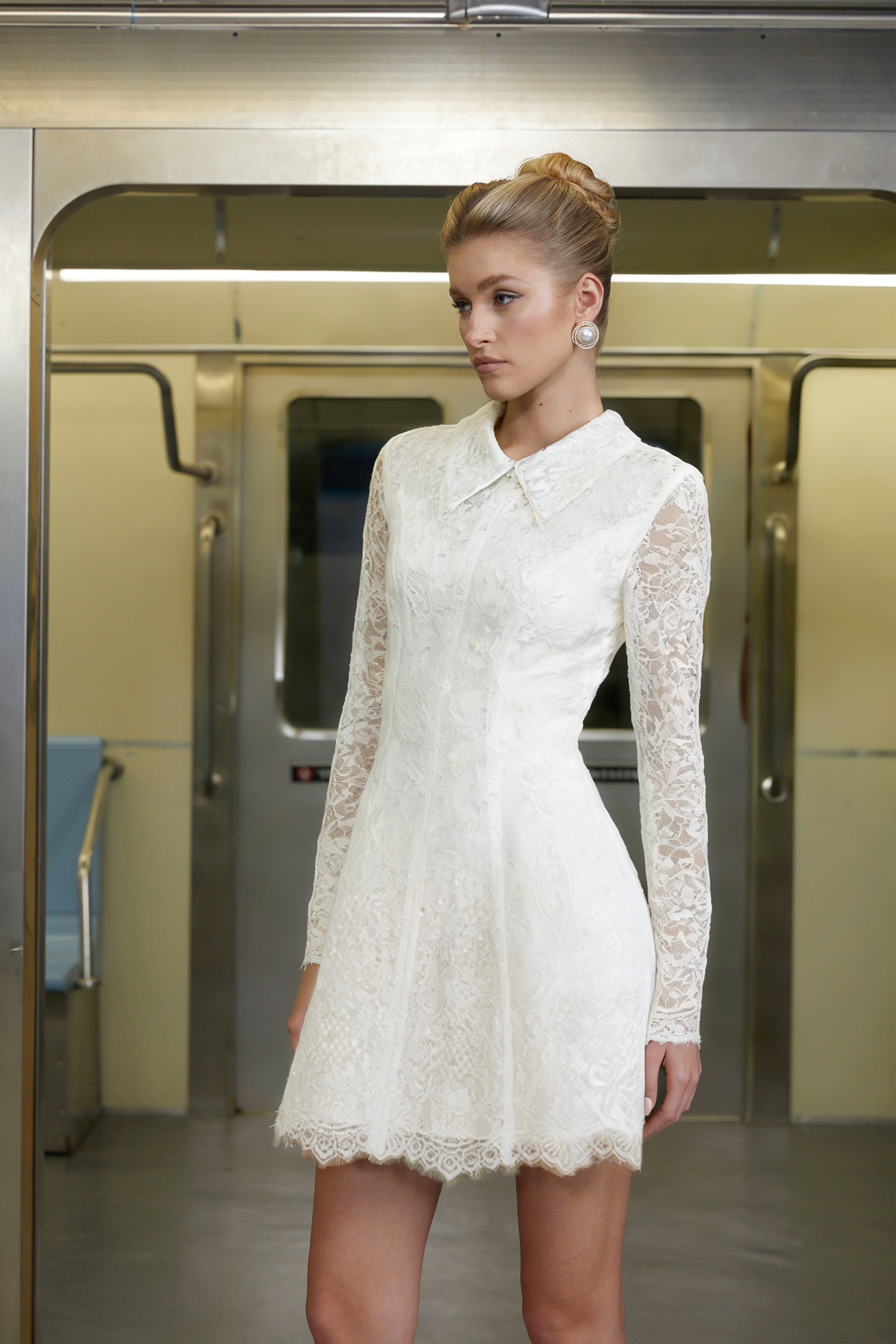Aleksandra White Sequin Floral Lace Mini Dress (Final Sale)